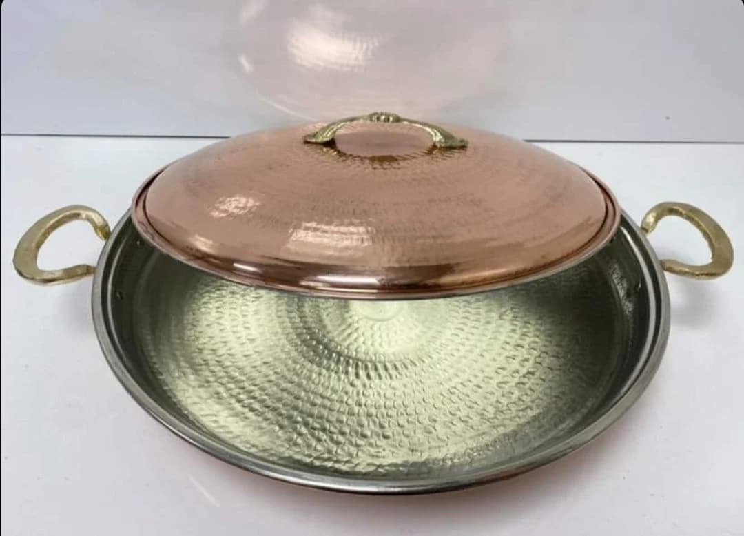 Covered Copper Roasting Pan Set,Tattoo Copper sauté pan,Large sauté Pan,Traditional Copper Pan,Turkish Pan,Handmade Pan,Double Brass Handle, - image 3