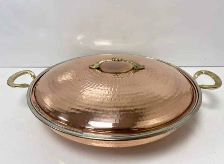 Covered Copper Roasting Pan Set,Tattoo Copper sauté pan,Large sauté Pan,Traditional Copper Pan,Turkish Pan,Handmade Pan,Double Brass Handle,