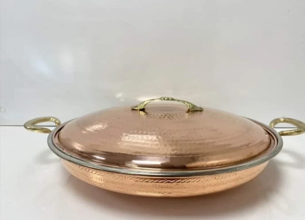 Covered Copper Roasting Pan Set,Tattoo Copper sauté pan,Large sauté Pan,Traditional Copper Pan,Turkish Pan,Handmade Pan,Double Brass Handle, - image 5