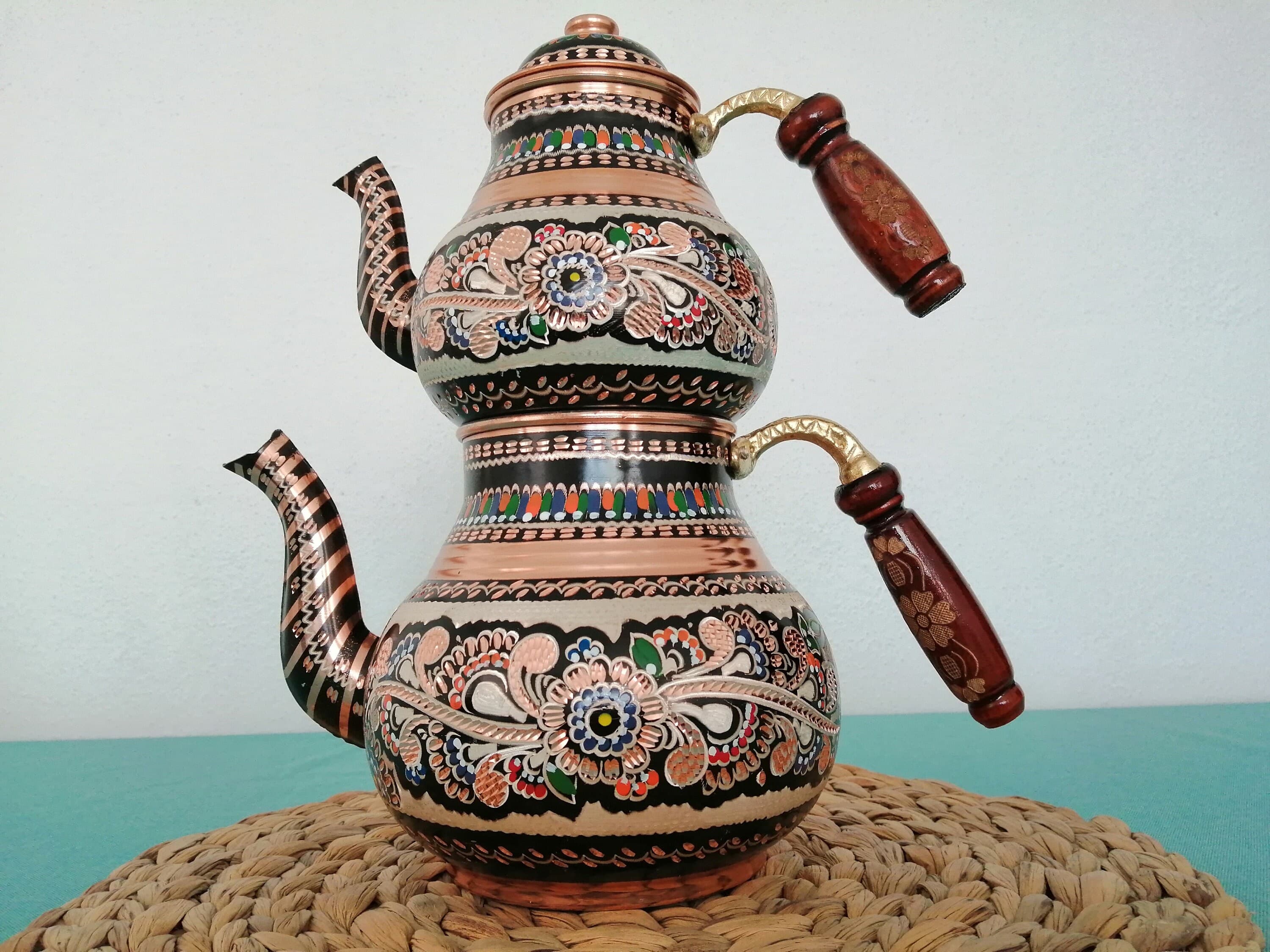 Authentic Copper Teapot, Turkish Copper Teapot, Handmade Style Rose Copper Tea, Samovar, Engraved Flower Pattern, KettleMother's day gift - image 5