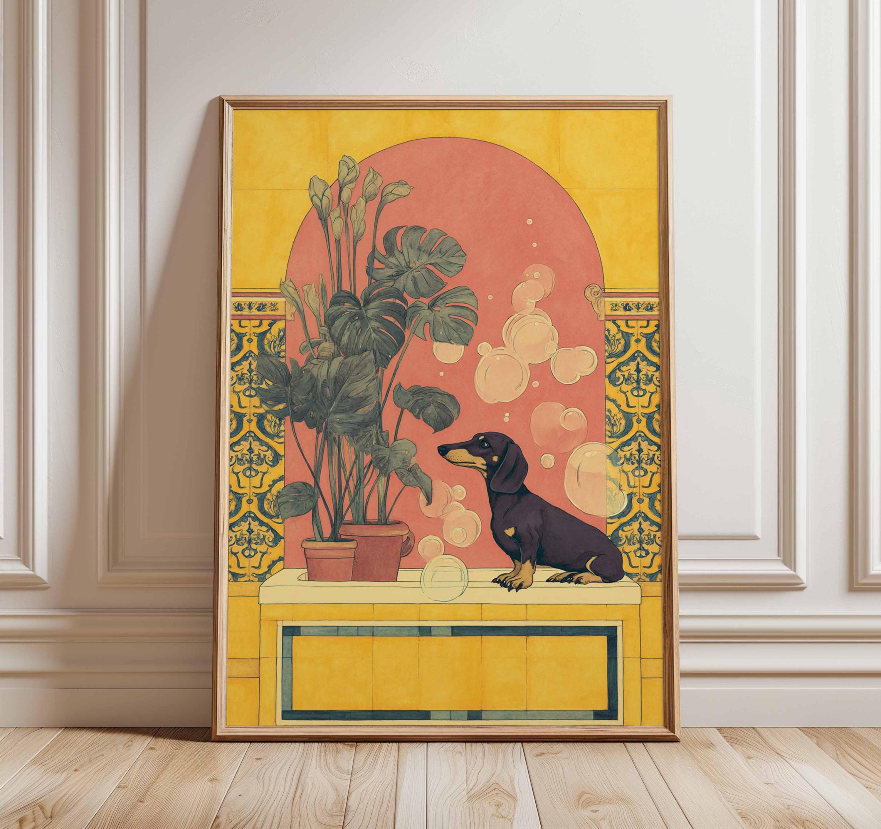 Dachshund Art Print, Sausage Dog, Modern Pet Illustration