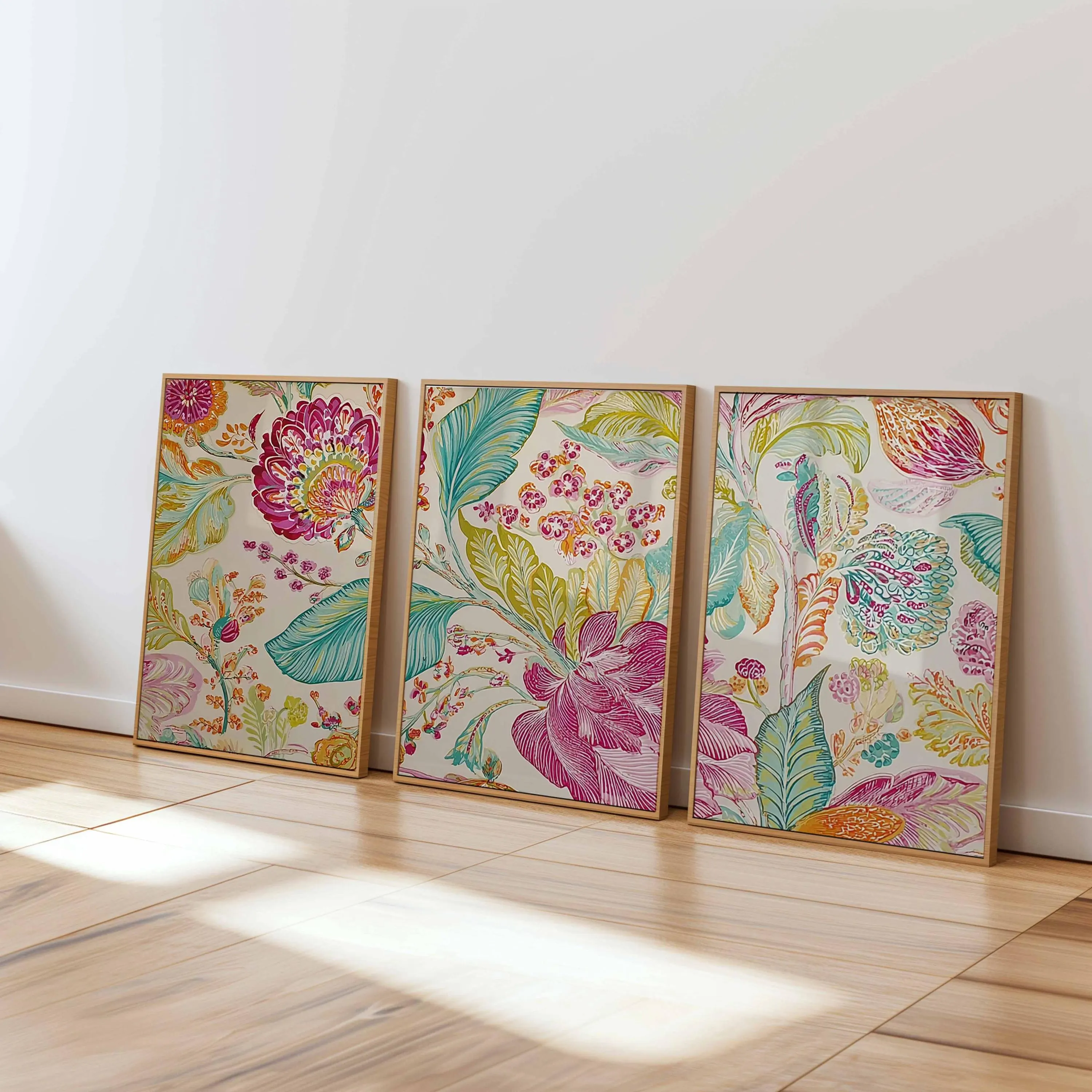 Tropical Floral Wall Art Prints Set, Vibrant Botanical Decor