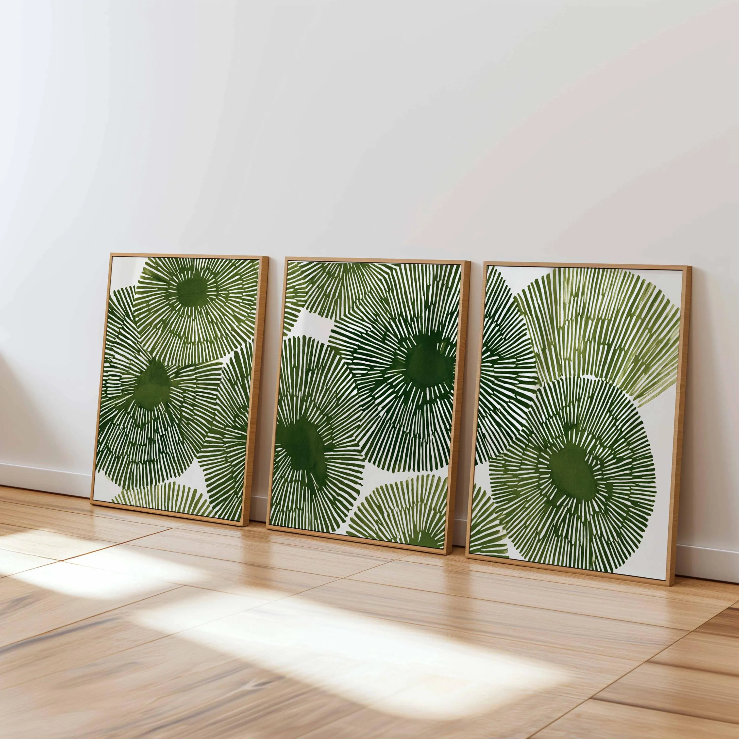 Green Leaf Botanical Art Prints, Modern Home Decor, Set of 3