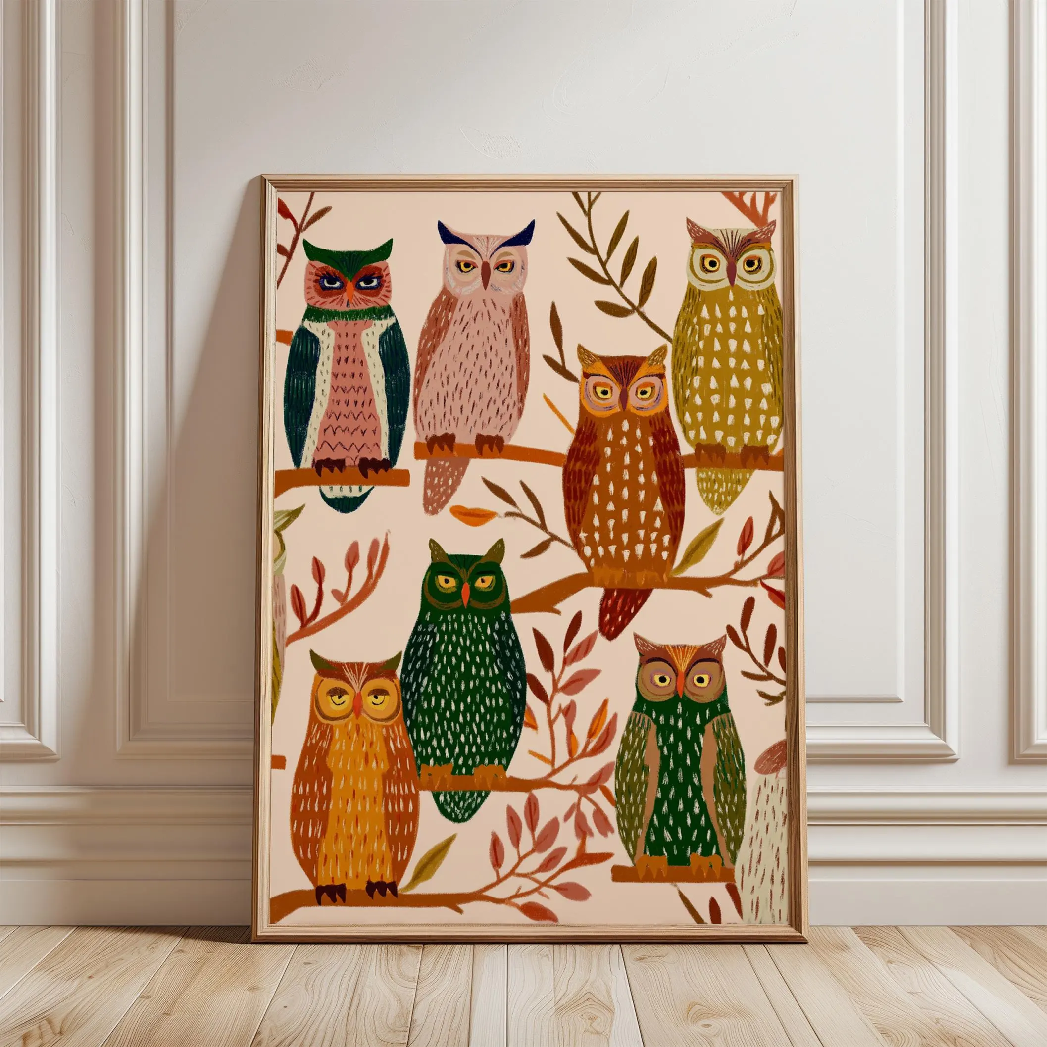 Autumn Owl Poster | Folk Bird Illustration Art | Woodland Nature Wall Print