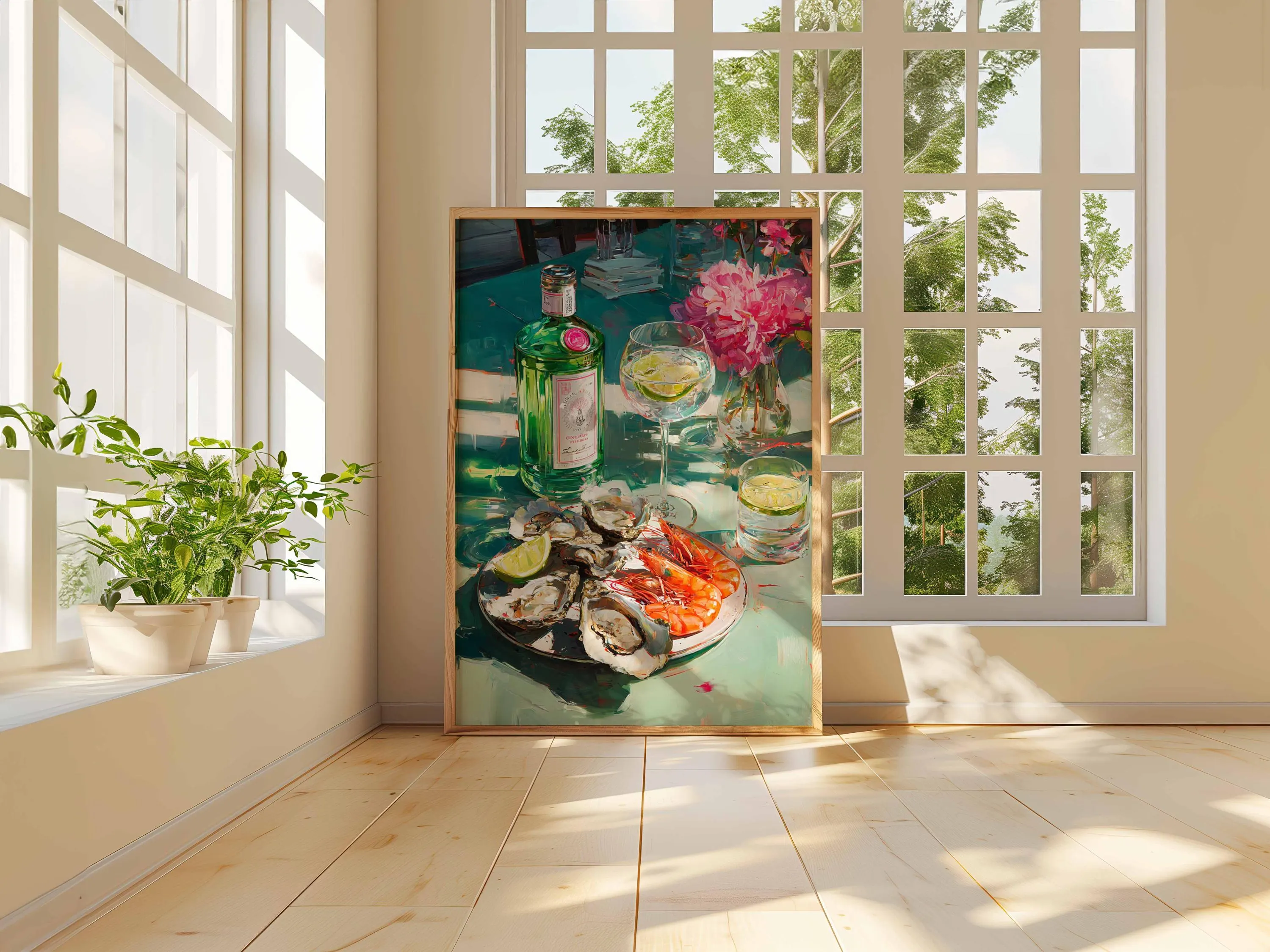 Seafood and Gin Still Life Art Print, Coastal Dining Poster - image 5