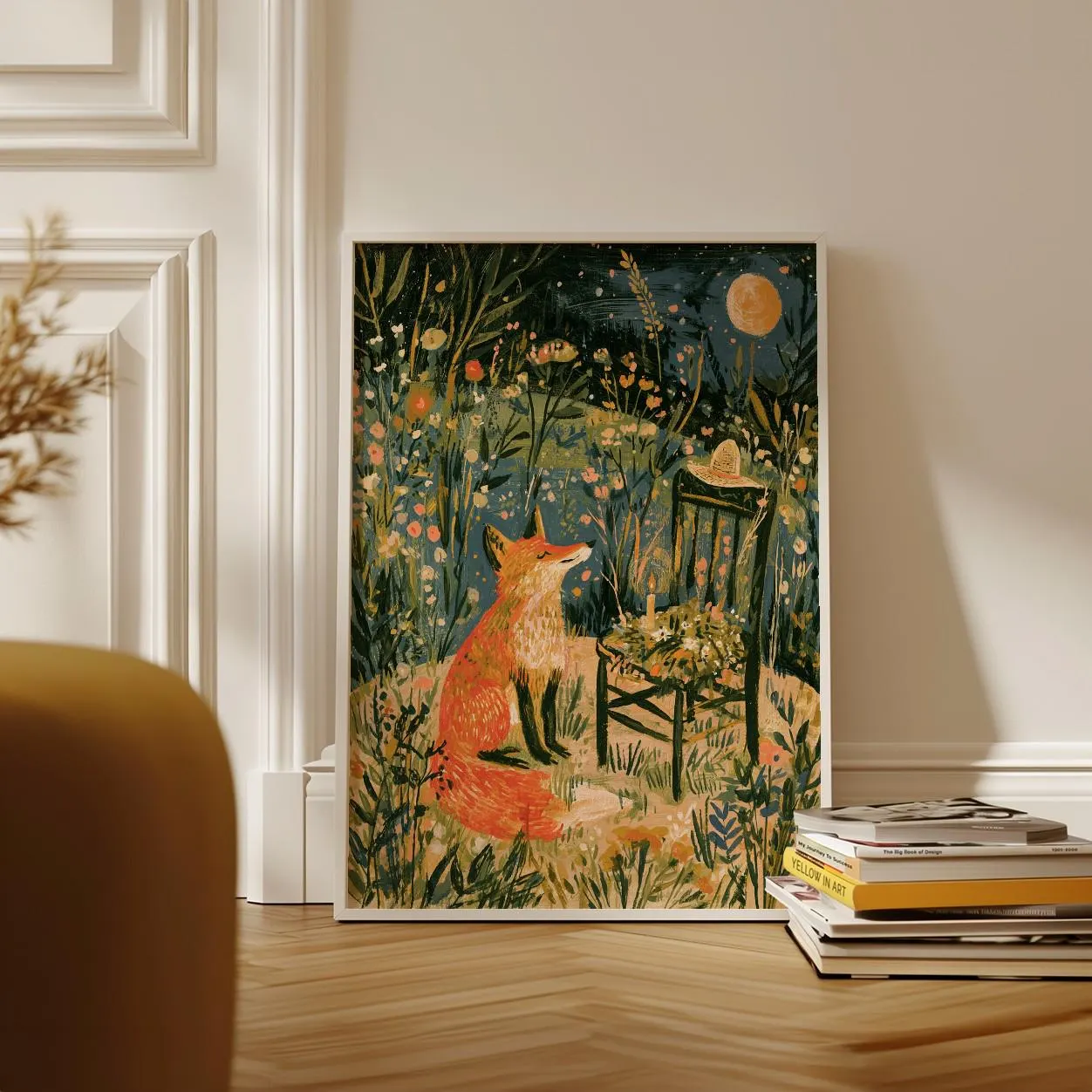 Fox Meadow Wall Art | Moody Night Landscape Print | Folklore Illustration - mockup image 2