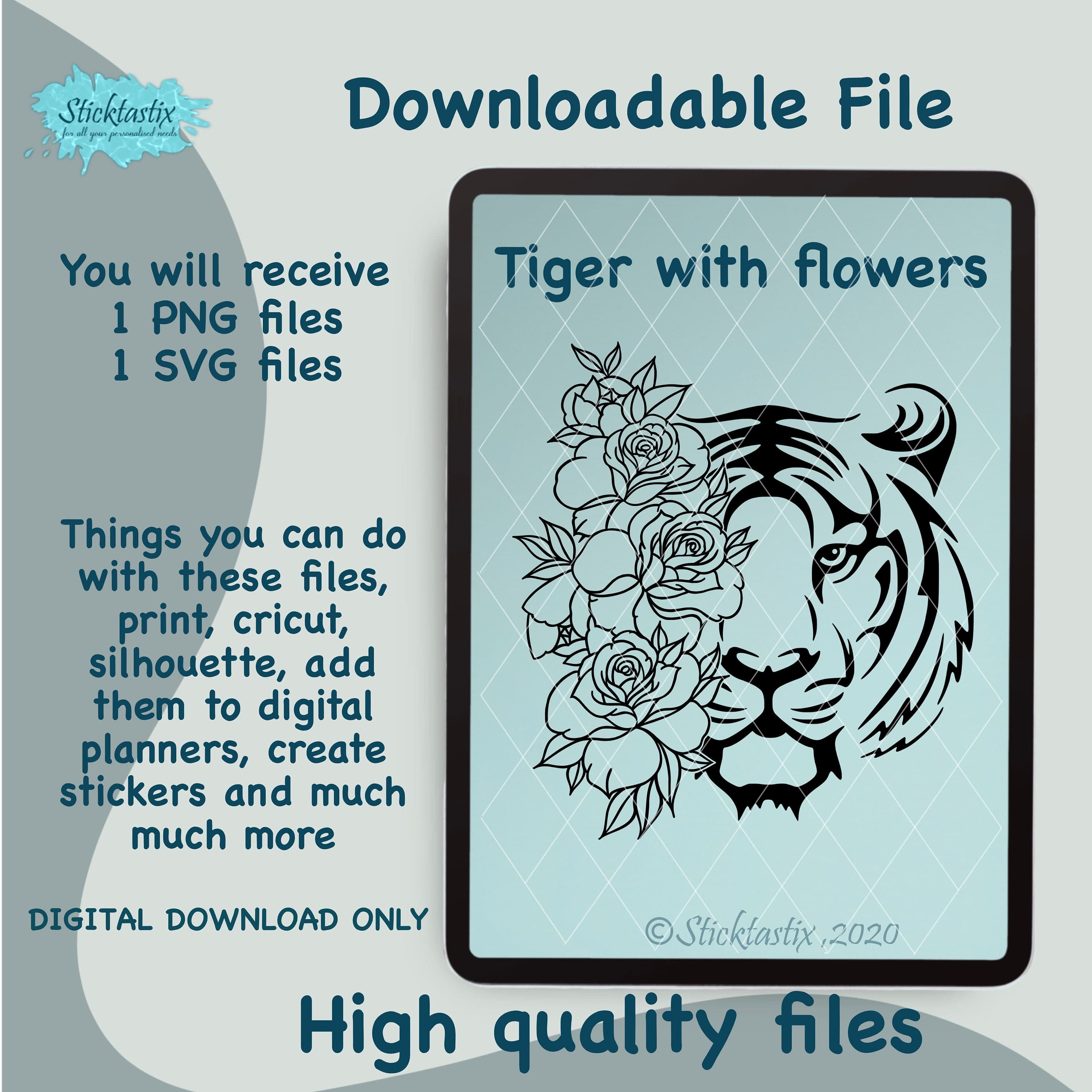 Tiger with Flowers SVG: Cricut & Silhouette Cut File (Digital Download)