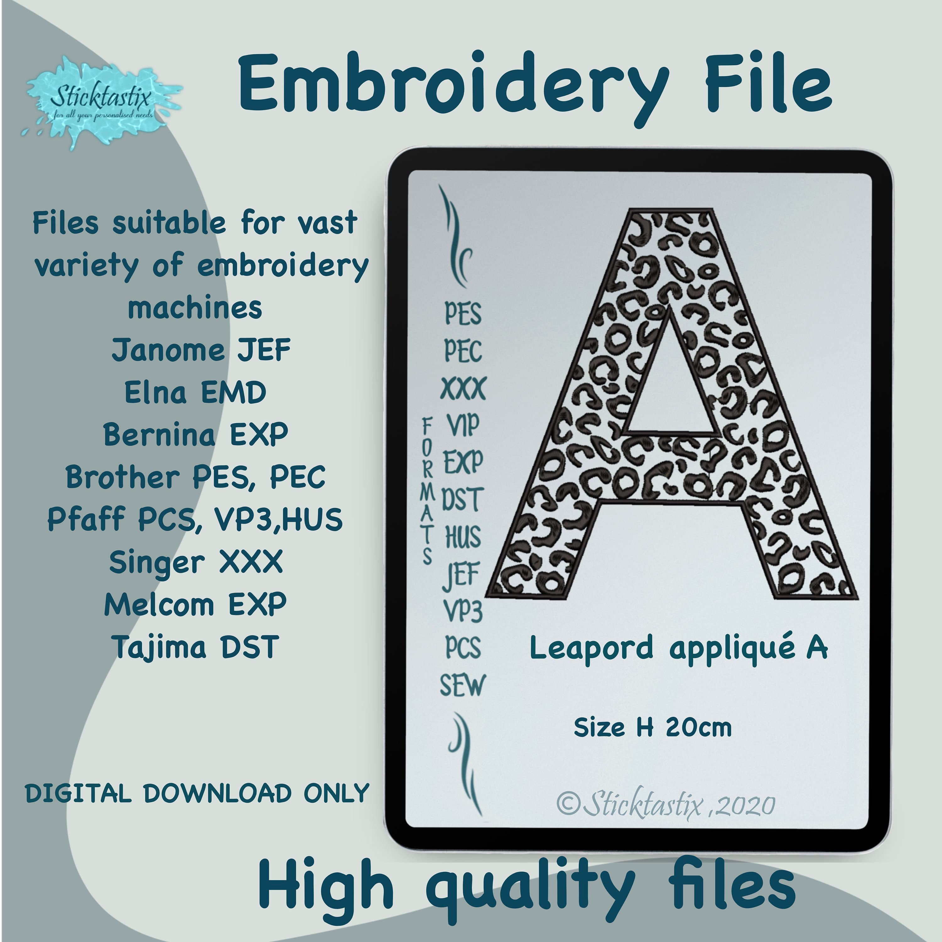 A appliqué embroidery design leopard Machine Embroidery letter  20cm Digital download zip file
