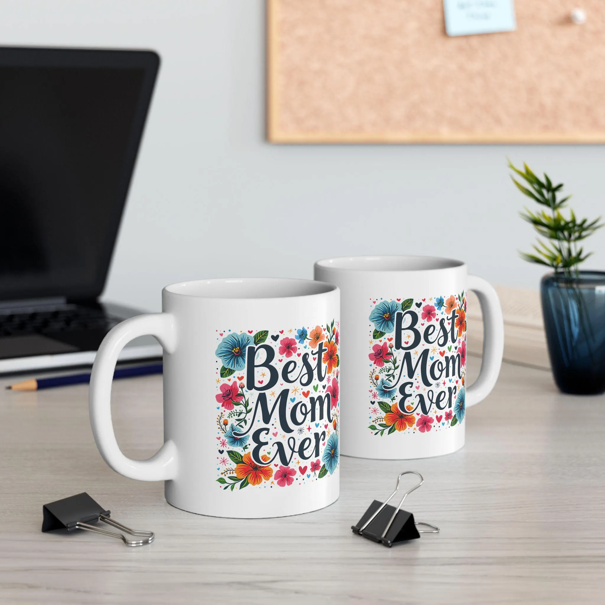 Celebrate the special bond you share with your mom by gifting her this "Best Mom Ever" colorful Floral Ceramic Mug. This elegant white ceramic coffee cup, adorned with vibrant floral designs has the words printed as "Best Mom Ever" in stylish font. It is the perfect way to show appreciation on Mother's Day, her birthday, or any day you want to make her feel special. This coffee mug is Lead and BPA Free, Microwave and dishwasher safe, and available in two sizes 11oz (0.33 l) and 15oz (0.44l).