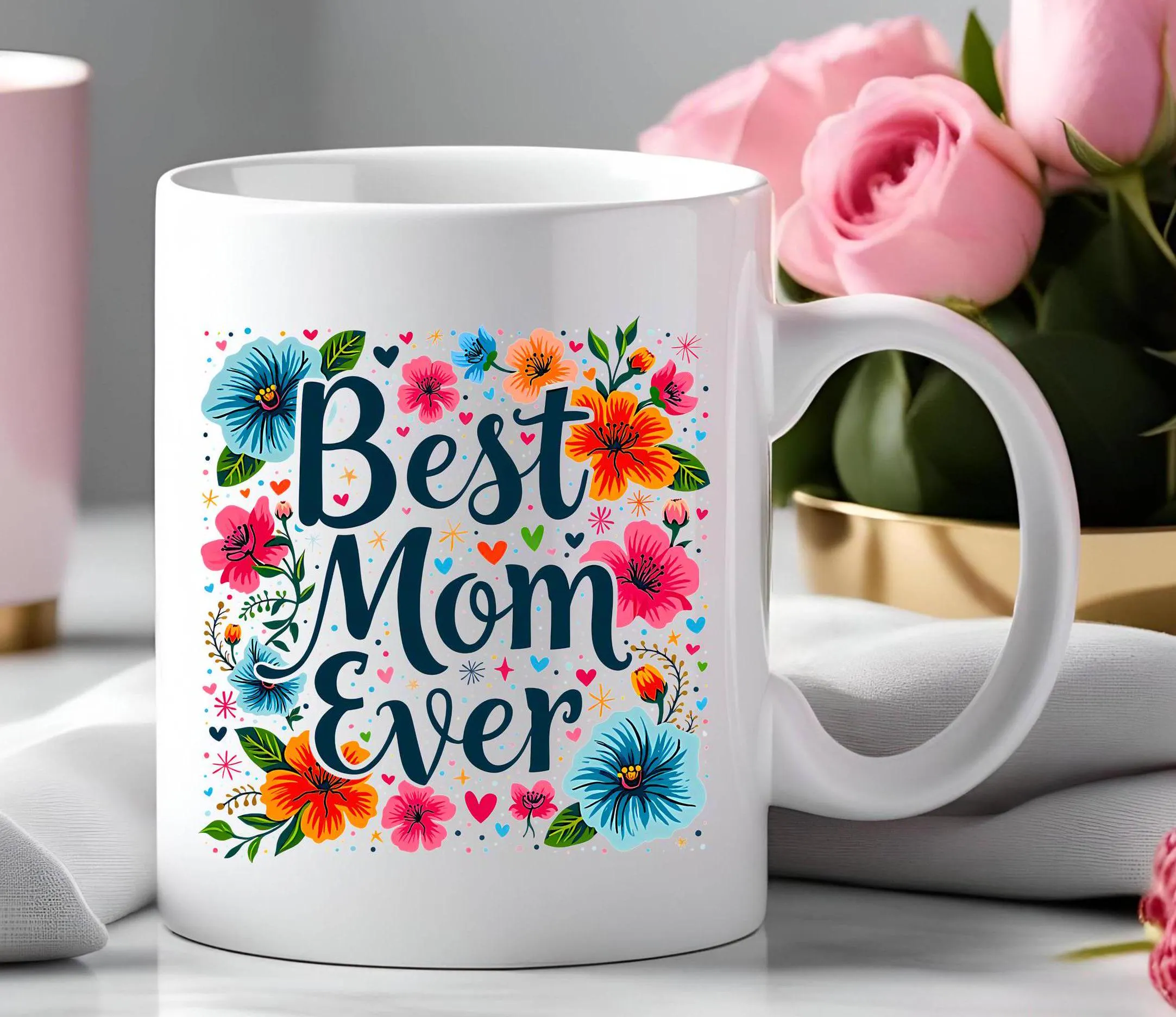 Gift for Mom, Mommy Gift, Mother's Day Gift, Best Mom Ever Floral Mug, Mum Coffee Mug, Mom Tea Cup, Mum Birthday Present, Gift for Grandma
