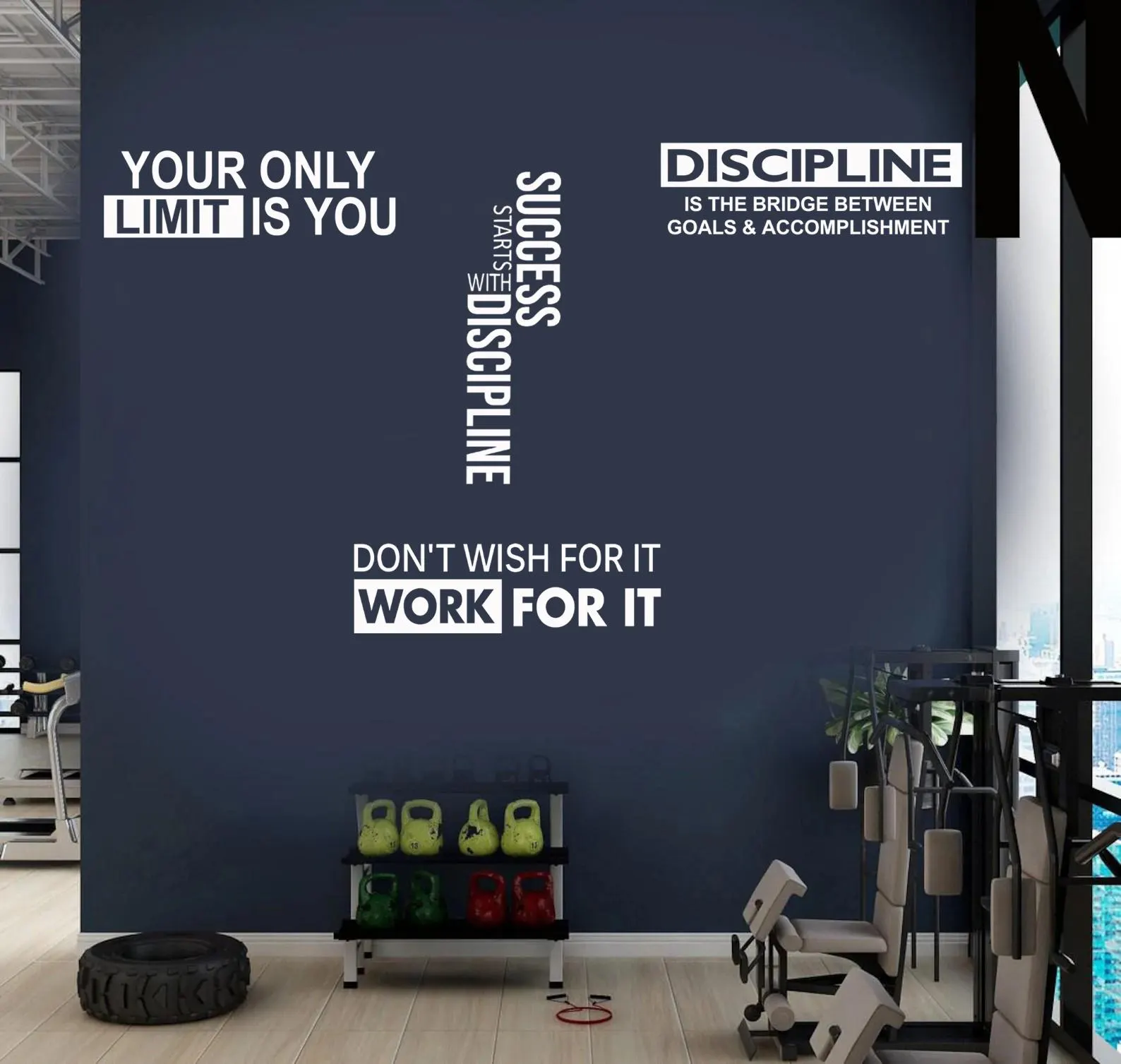 Set of 4 Gym Wall Sticker Decals Set of 4 – Motivational Home Gym Lettering Wall Decor – Fitness Quote Wall Stickers – Workout Motivation - image 5
