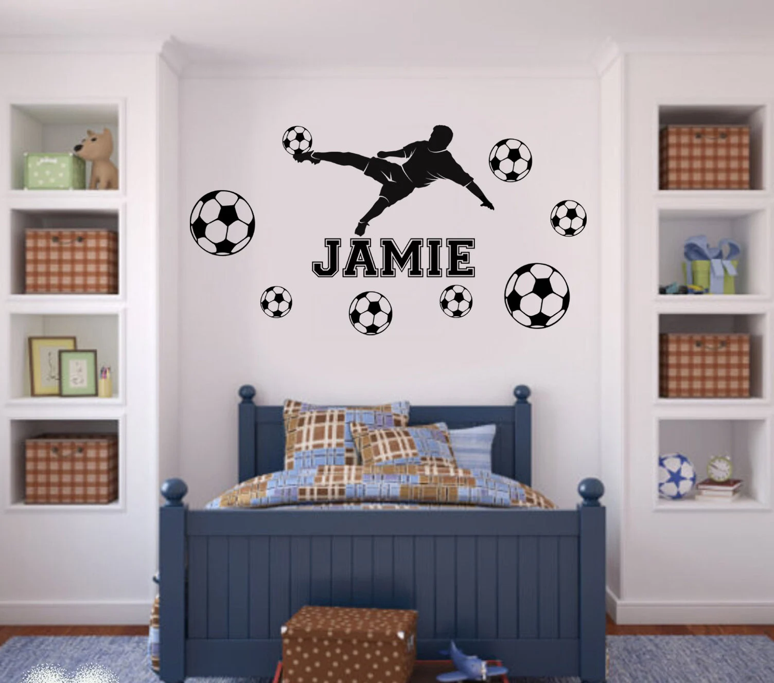 Personalised Football Overhead Kick Wall Sticker | Custom Name Football Decal | Soccer Player Bedroom Decor | Sports Decals FB2B