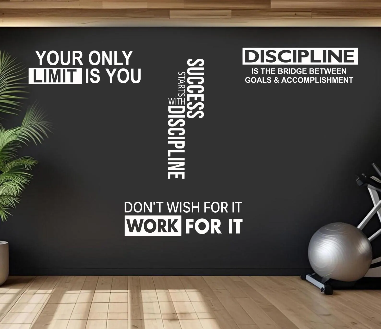 Set of 4 Gym Wall Sticker Decals Set of 4 – Motivational Home Gym Lettering Wall Decor – Fitness Quote Wall Stickers – Workout Motivation