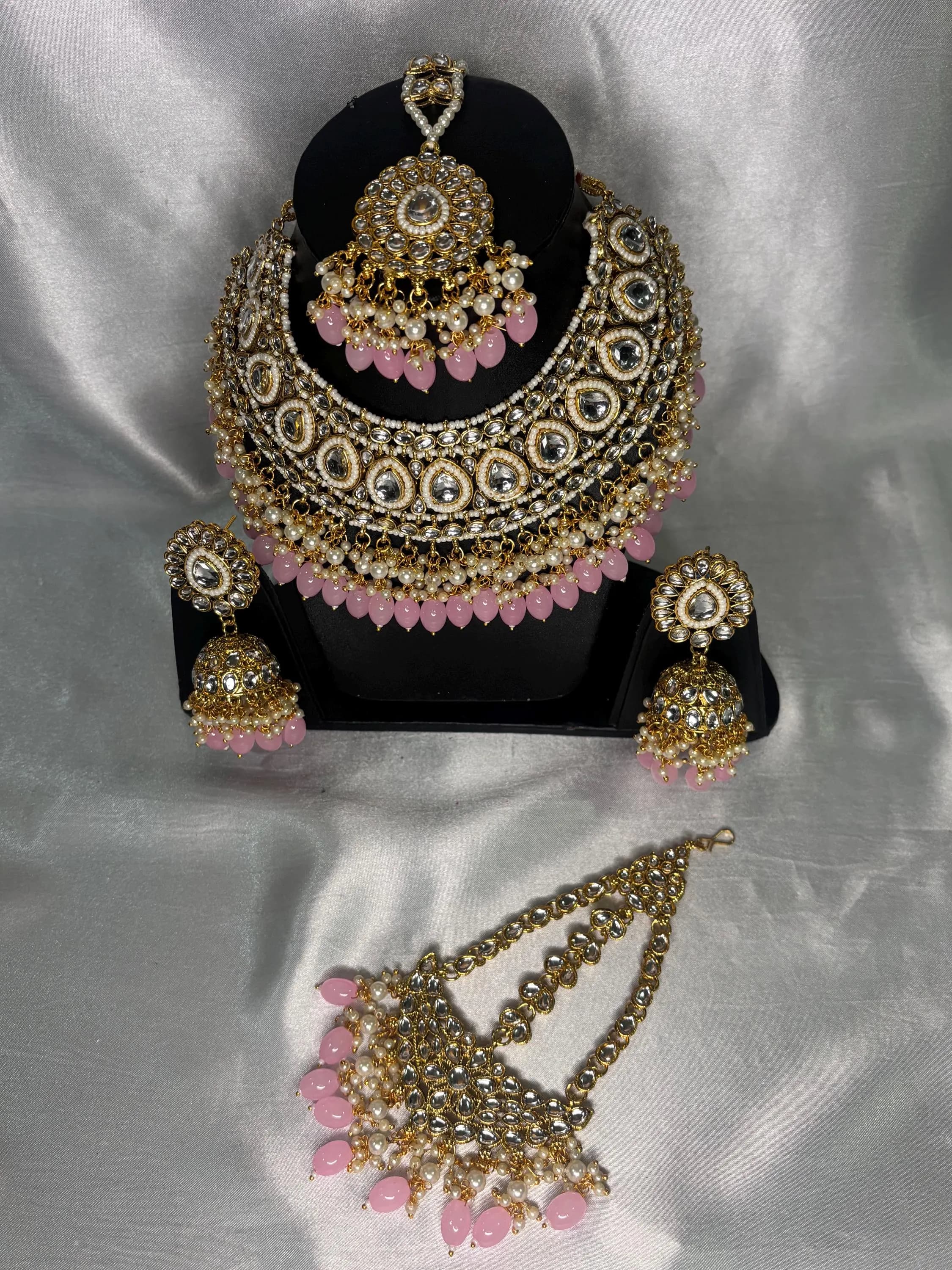 Peach Meenakari Bridal Jewellery Set with Earrings, Maang Tikka | Indian Wedding Pakistani Eid