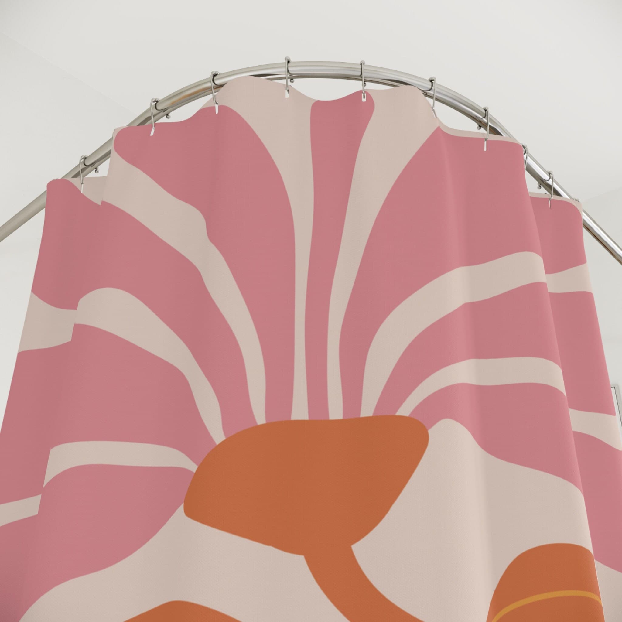 Boho Shower Curtain, Modern Abstract Aesthetic, Art Leaves Flower Waterproof Mid Century Bathroom Orange Pink Nature Plant Bathroom Decor - image 4