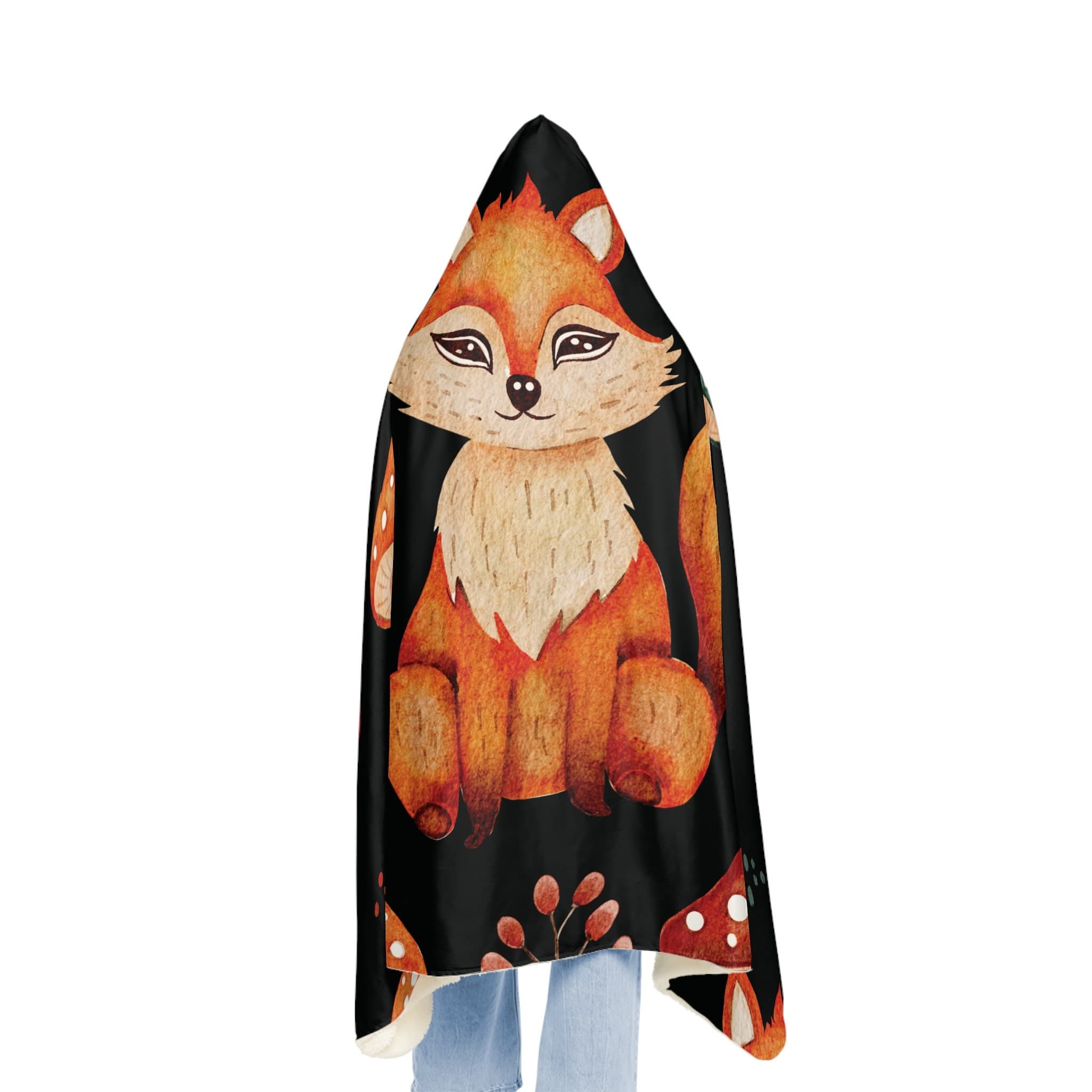 Mushroom Fox Hooded Blanket, Oversized Blanket Hoodie, Sherpa, Fleece, Adult Cape, Wearable Snuggle Throw, Gift for her, Christmas, Camping - image 4