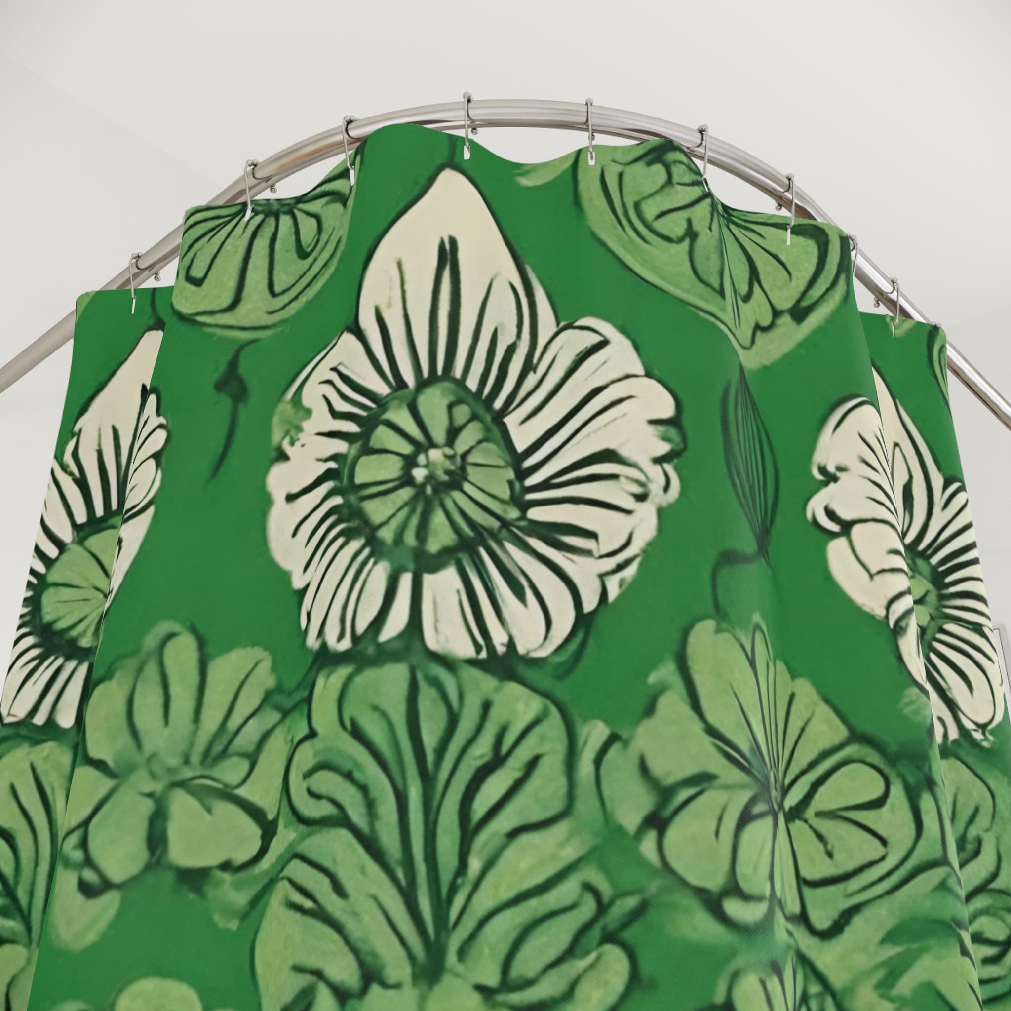 Boho Shower Curtain, Retro Floral Cute Green Bathroom Decor, Coquette Room, Waterproof, Modern, Abstract, Aesthetic, Art Leaves Nature - image 4