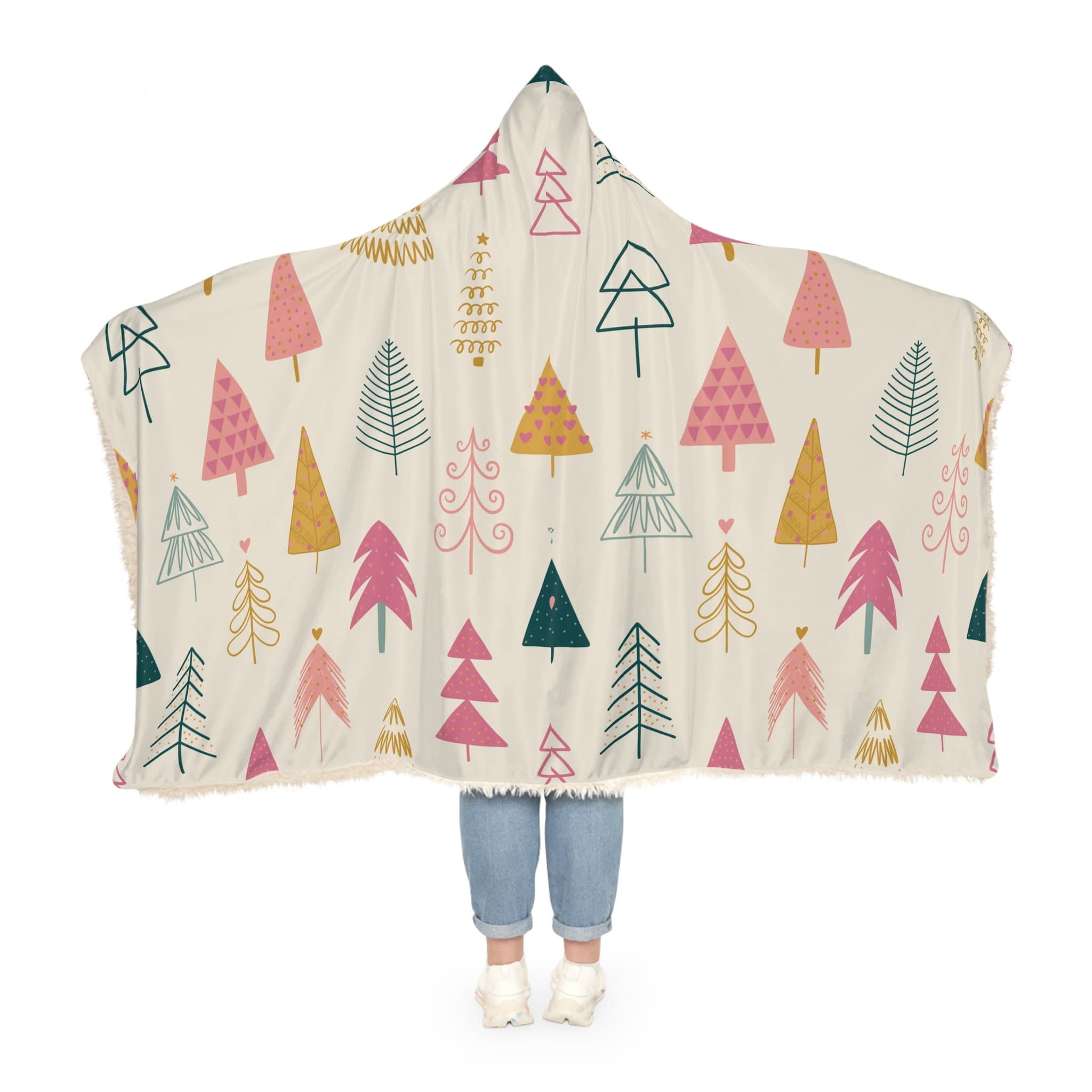 Pink Tree Hooded Blanket, Oversized Blanket Hoodie, Sherpa, Fleece, Adult Cape, Wearable Snuggle Throw, Gift for her, Christmas, Camping - image 5