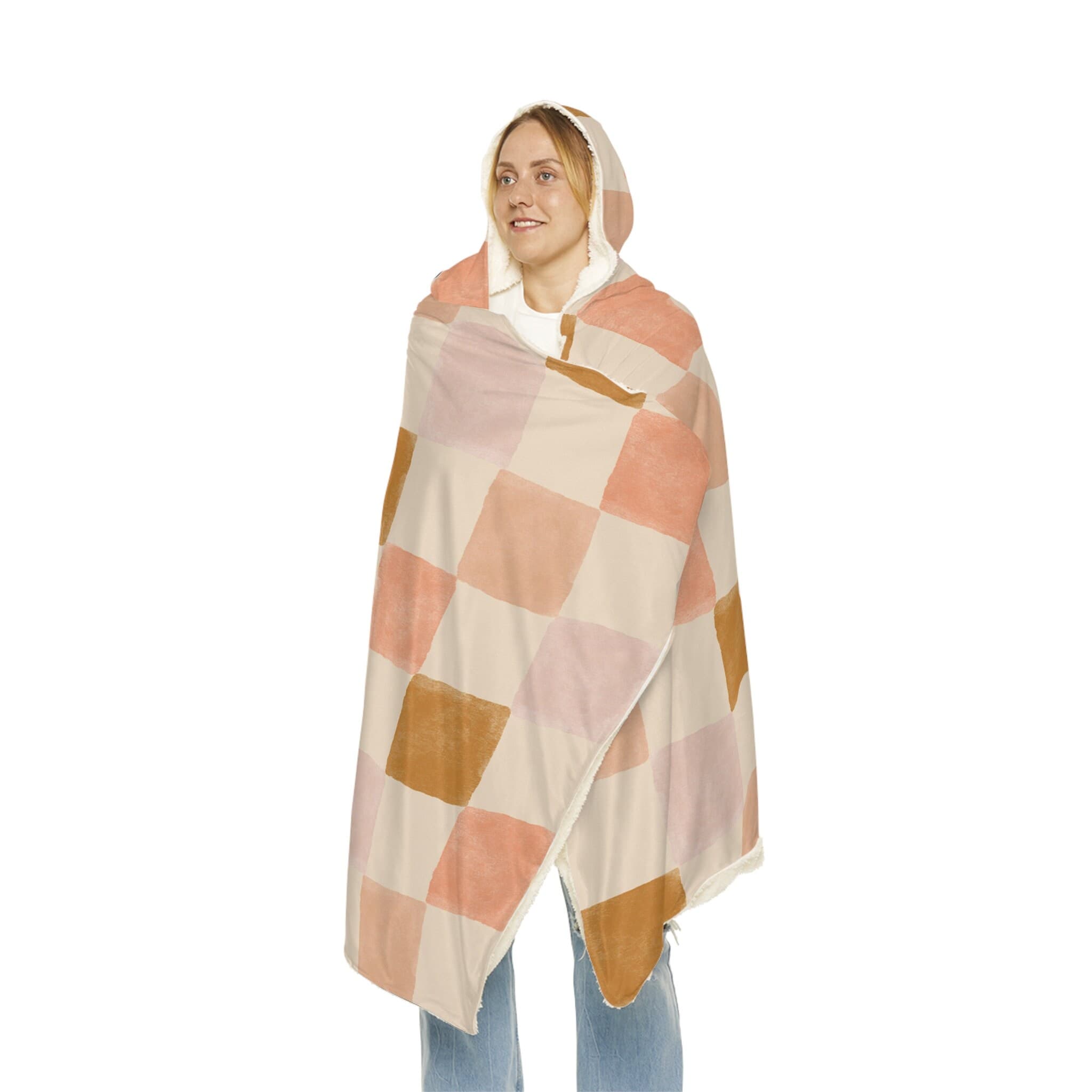 Pink Checkered Hooded Blanket, Oversized Blanket Hoodie, Sherpa, Fleece, Adult Cape, Wearable Snuggle Throw, Gift for her, Christmas - image 3