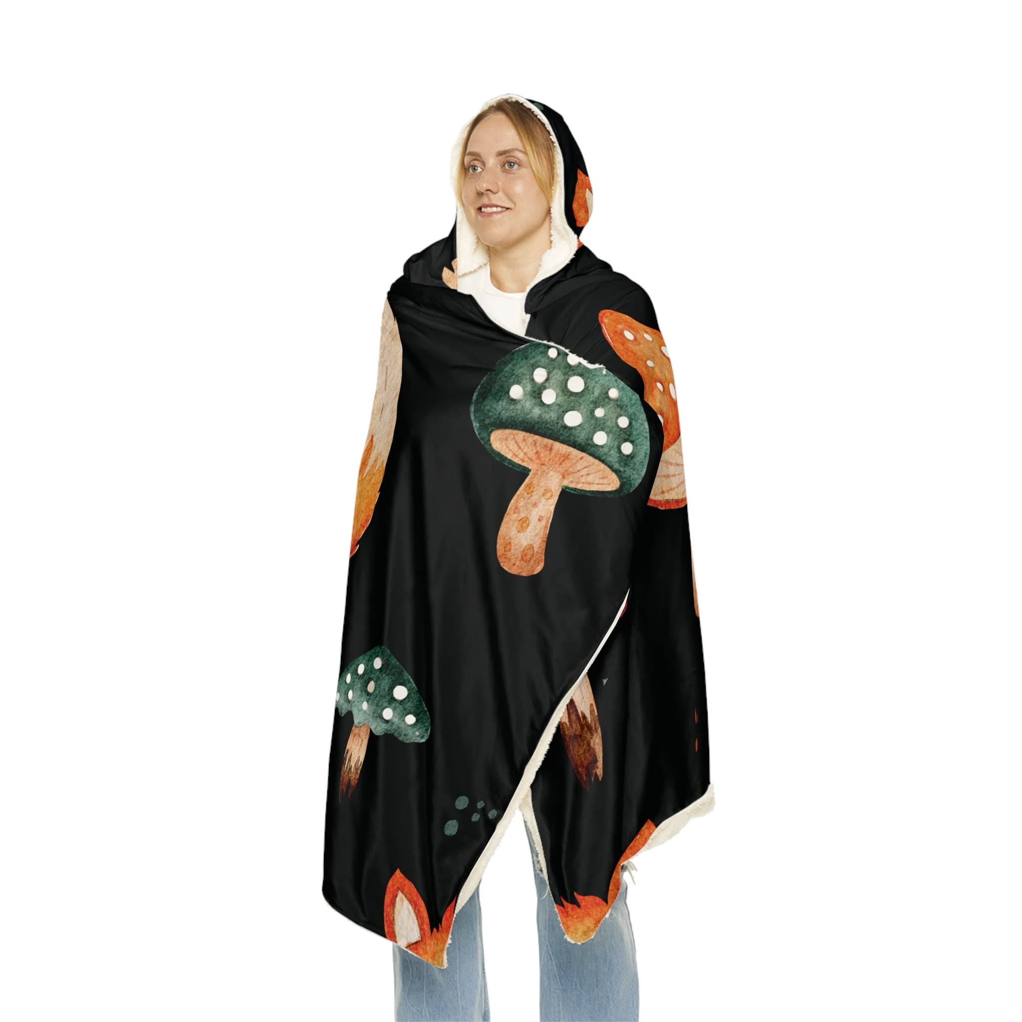 Mushroom Fox Hooded Blanket, Oversized Blanket Hoodie, Sherpa, Fleece, Adult Cape, Wearable Snuggle Throw, Gift for her, Christmas, Camping - image 3