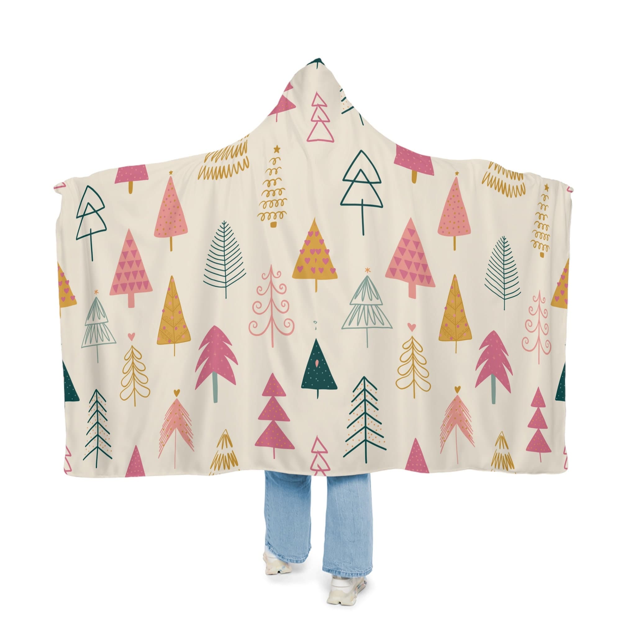 Pink Tree Hooded Blanket, Oversized Blanket Hoodie, Sherpa, Fleece, Adult Cape, Wearable Snuggle Throw, Gift for her, Christmas, Camping