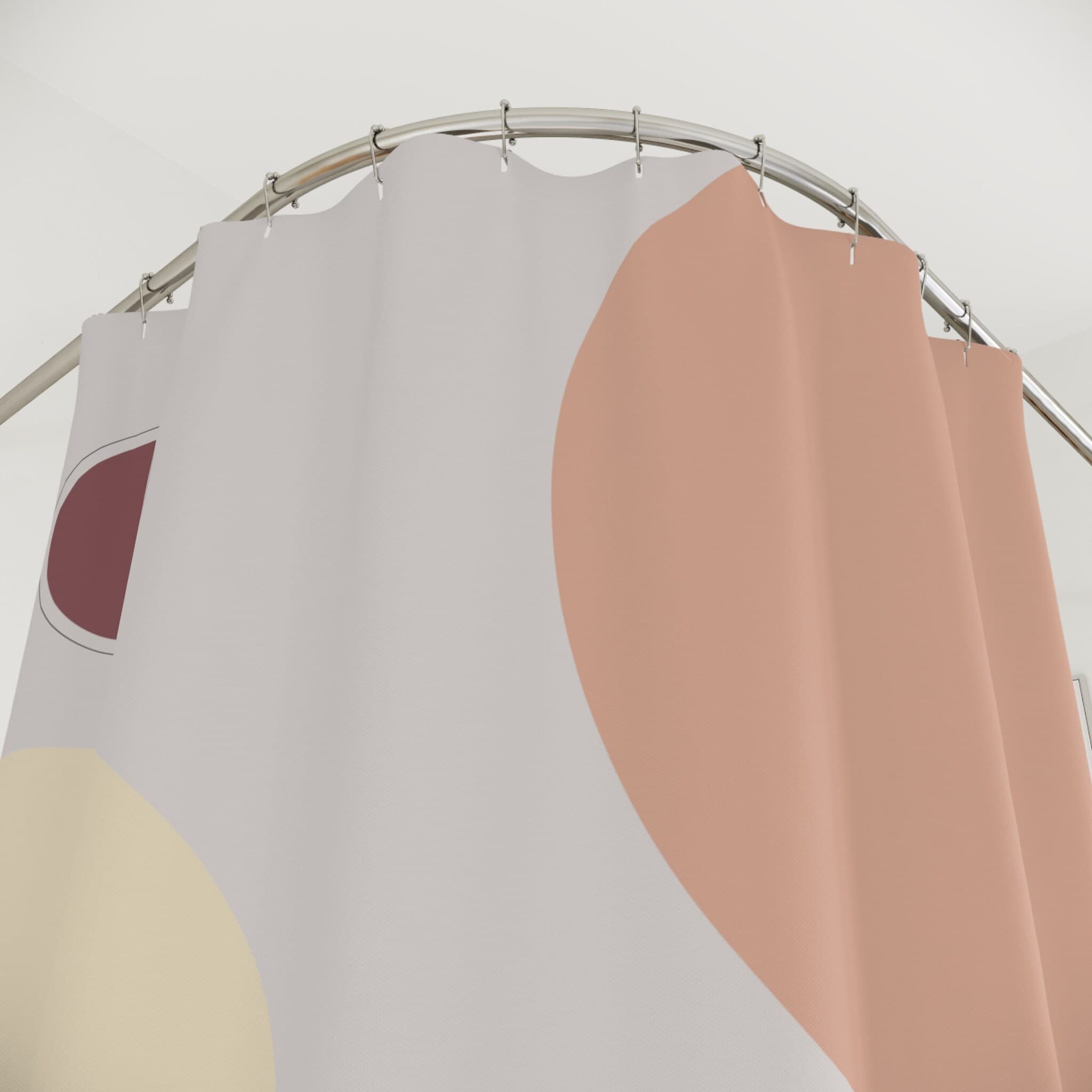 Boho Shower Curtain, Modern Abstract Aesthetic, Art Leaves Mountain Waterproof Mid Century Bathroom Yellow Pink Nature Plant Bathroom Decor - image 5