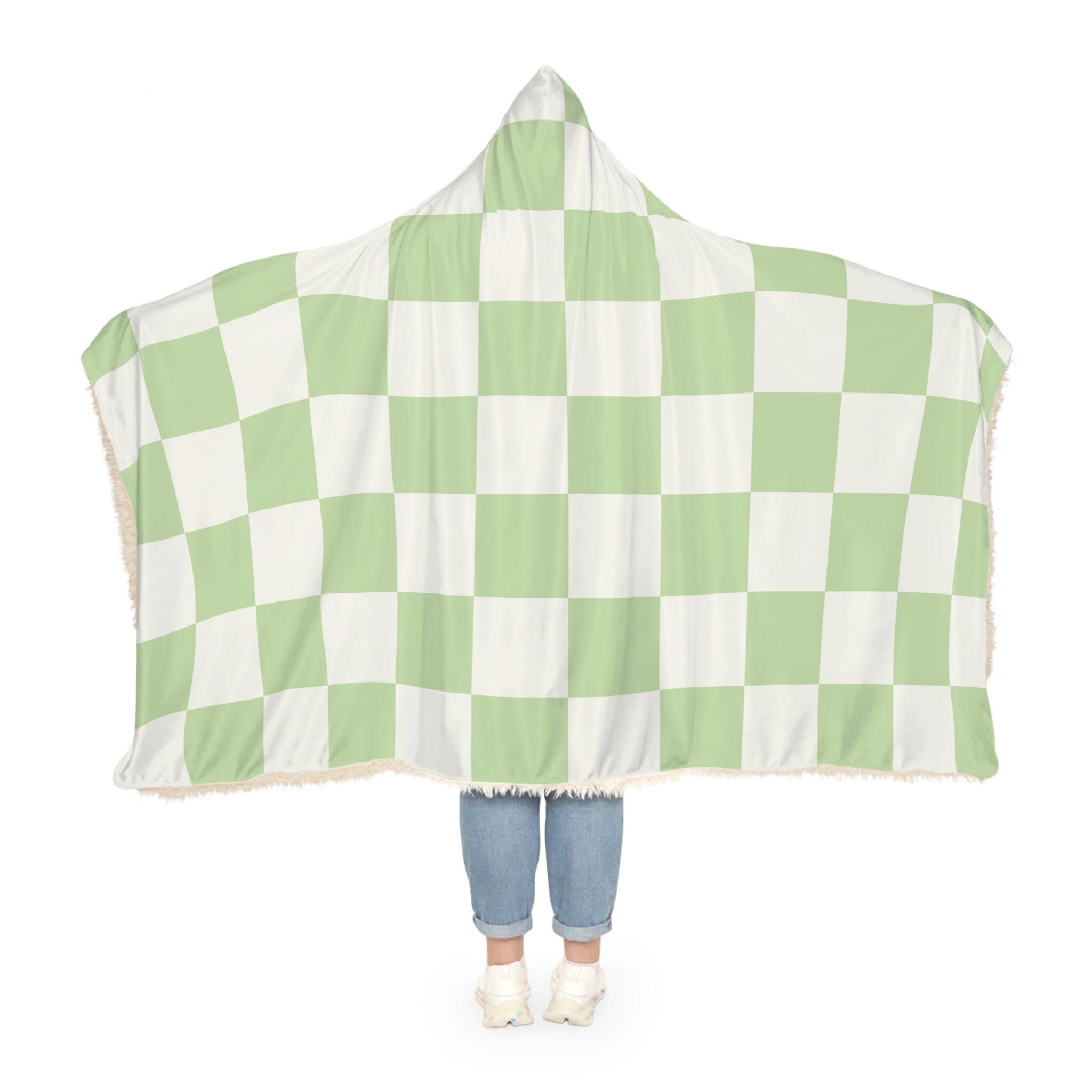 Green Checkered Hooded Blanket, Oversized Blanket Hoodie, Sherpa, Fleece, Adult Cape, Wearable Snuggle Throw, Gift for her, Christmas - image 5