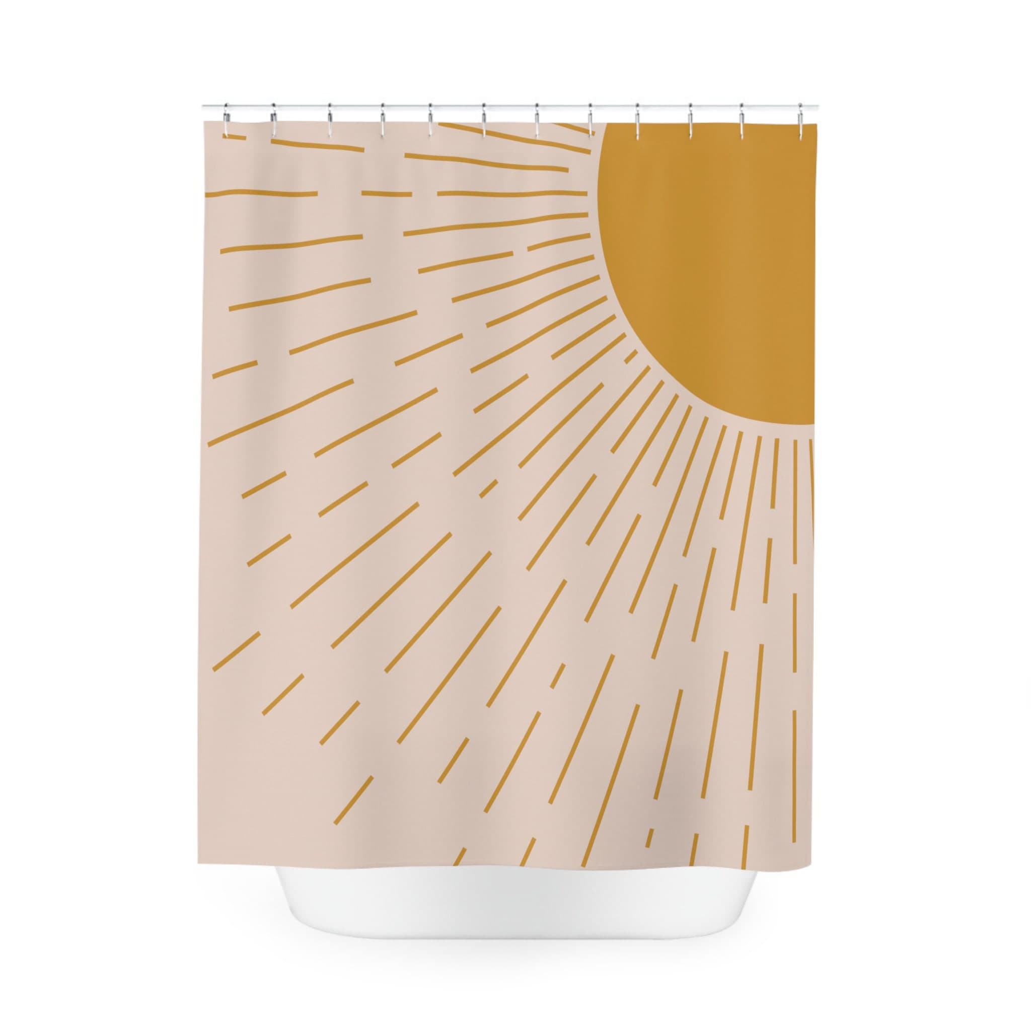 Boho Shower Curtain, Modern Abstract Aesthetic, Art Leaves Sun Waterproof Mid Century Bathroom Curtain Yellow Nature Plant Bathroom Decor - image 3