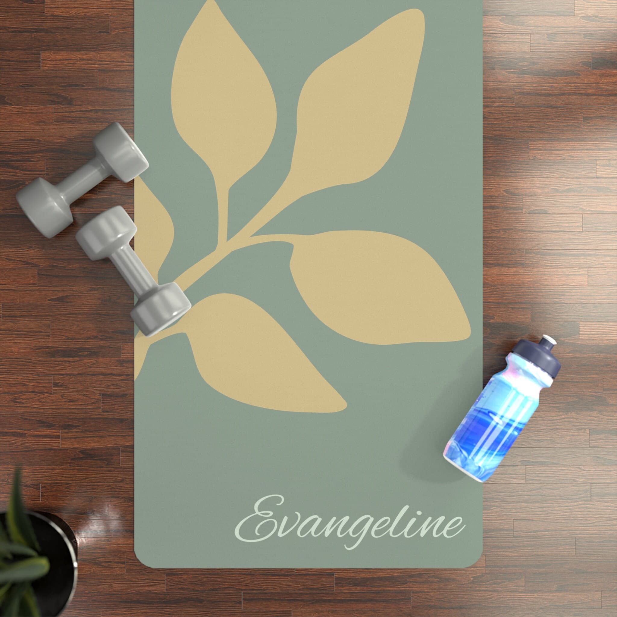 Custom Yoga Mat - Green rubber mat, customizable yoga, personalized exercise mat, botanical, jump, fitness, customized athletic mat