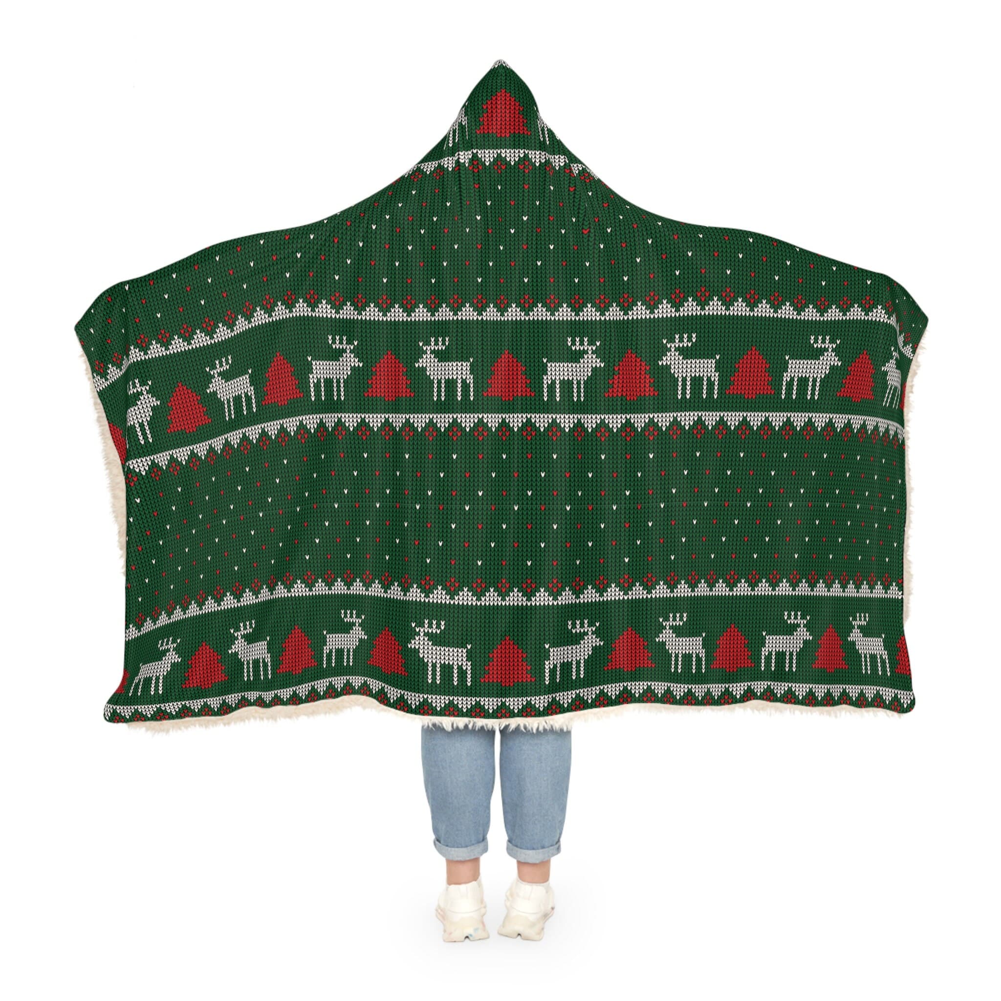 Reindeer Hooded Blanket, Oversized Blanket Hoodie, Sherpa, Fleece, Adult Cape, Wearable Snuggle Throw, Gift for her, Classic Christmas - image 5