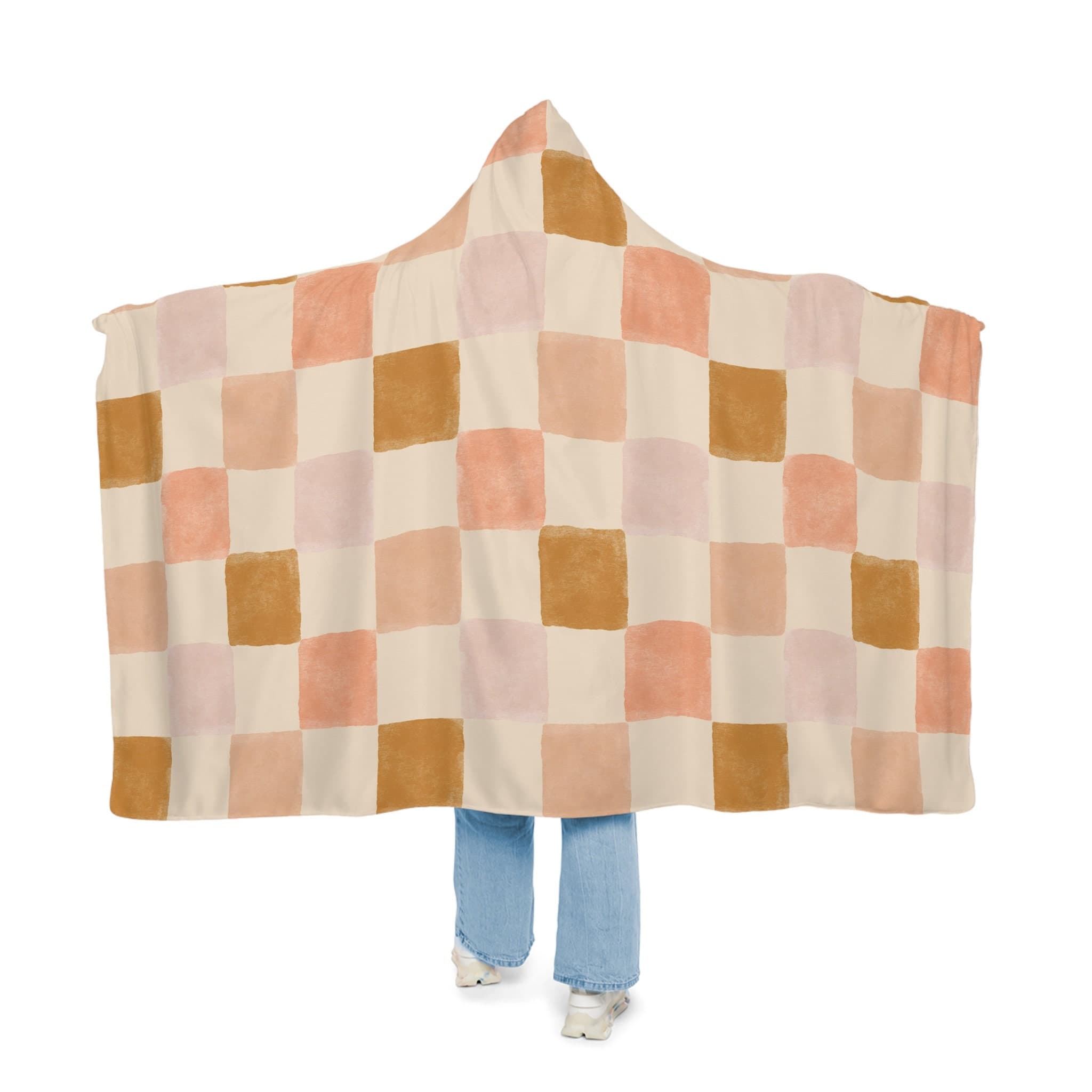 Pink Checkered Hooded Blanket, Oversized Blanket Hoodie, Sherpa, Fleece, Adult Cape, Wearable Snuggle Throw, Gift for her, Christmas