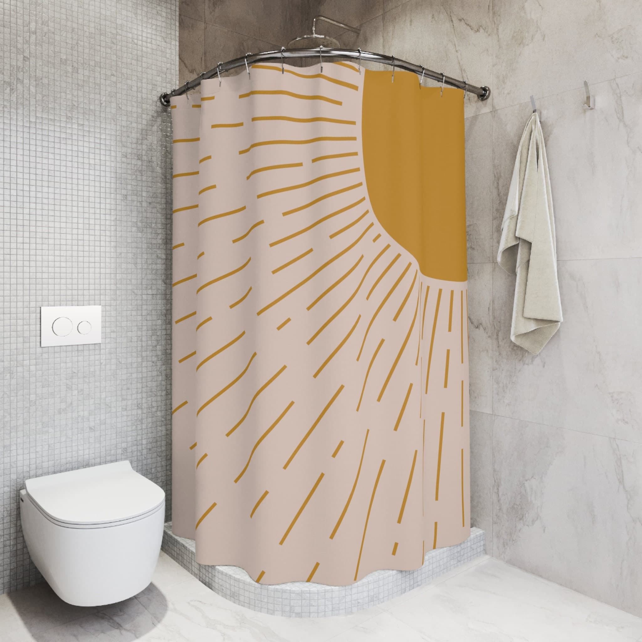 Boho Shower Curtain, Modern Abstract Aesthetic, Art Leaves Sun Waterproof Mid Century Bathroom Curtain Yellow Nature Plant Bathroom Decor - image 5