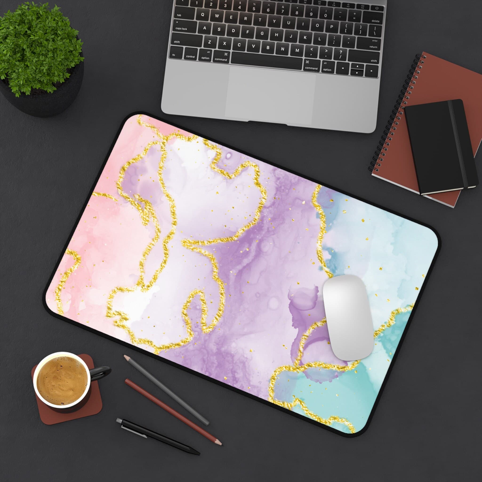 Pastel Blue Kawaii Desk Mat, Cute Boho Pink Aesthetic, Gaming, Green, Purple, Large, XL, Chic Office Decor - image 5