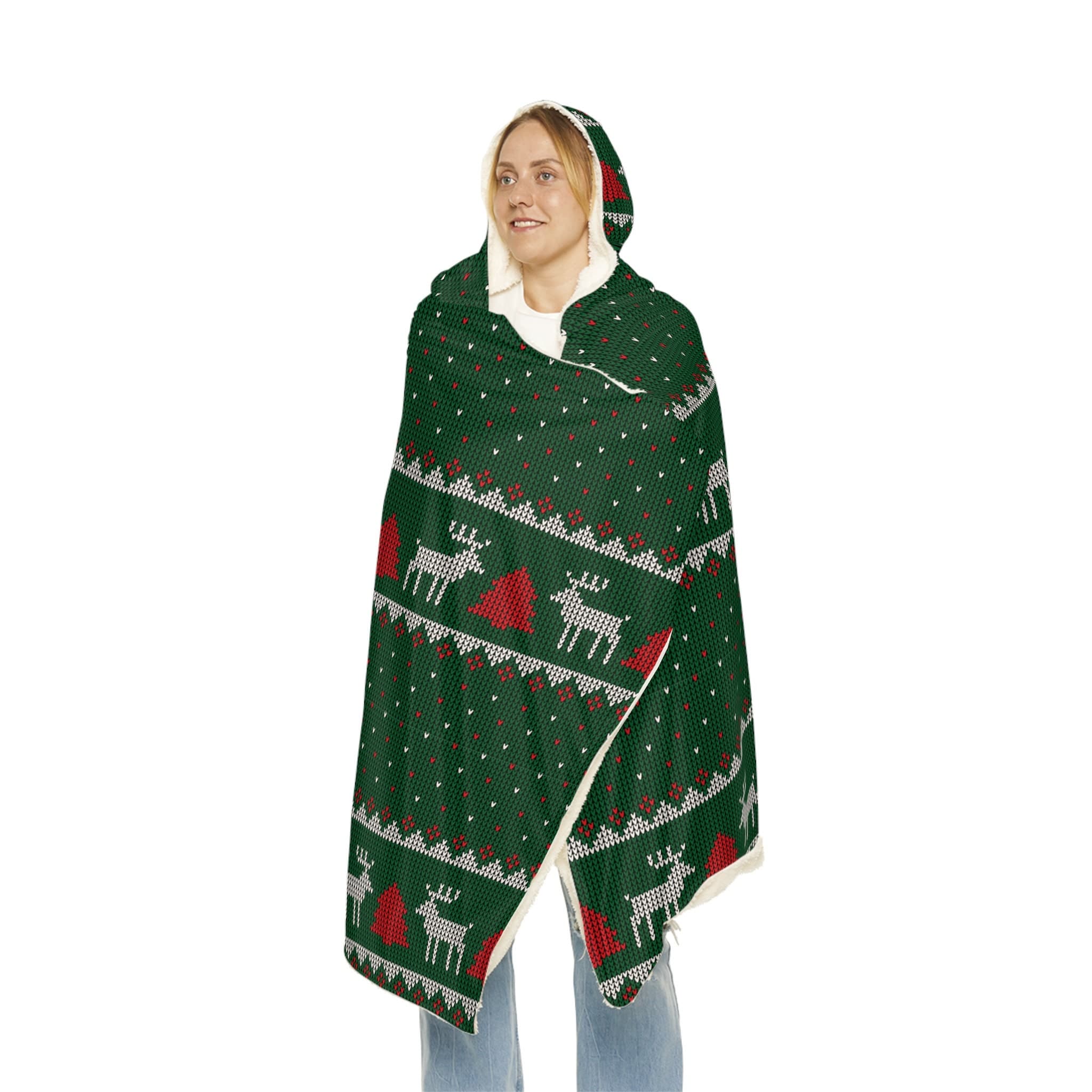 Reindeer Hooded Blanket, Oversized Blanket Hoodie, Sherpa, Fleece, Adult Cape, Wearable Snuggle Throw, Gift for her, Classic Christmas - image 3
