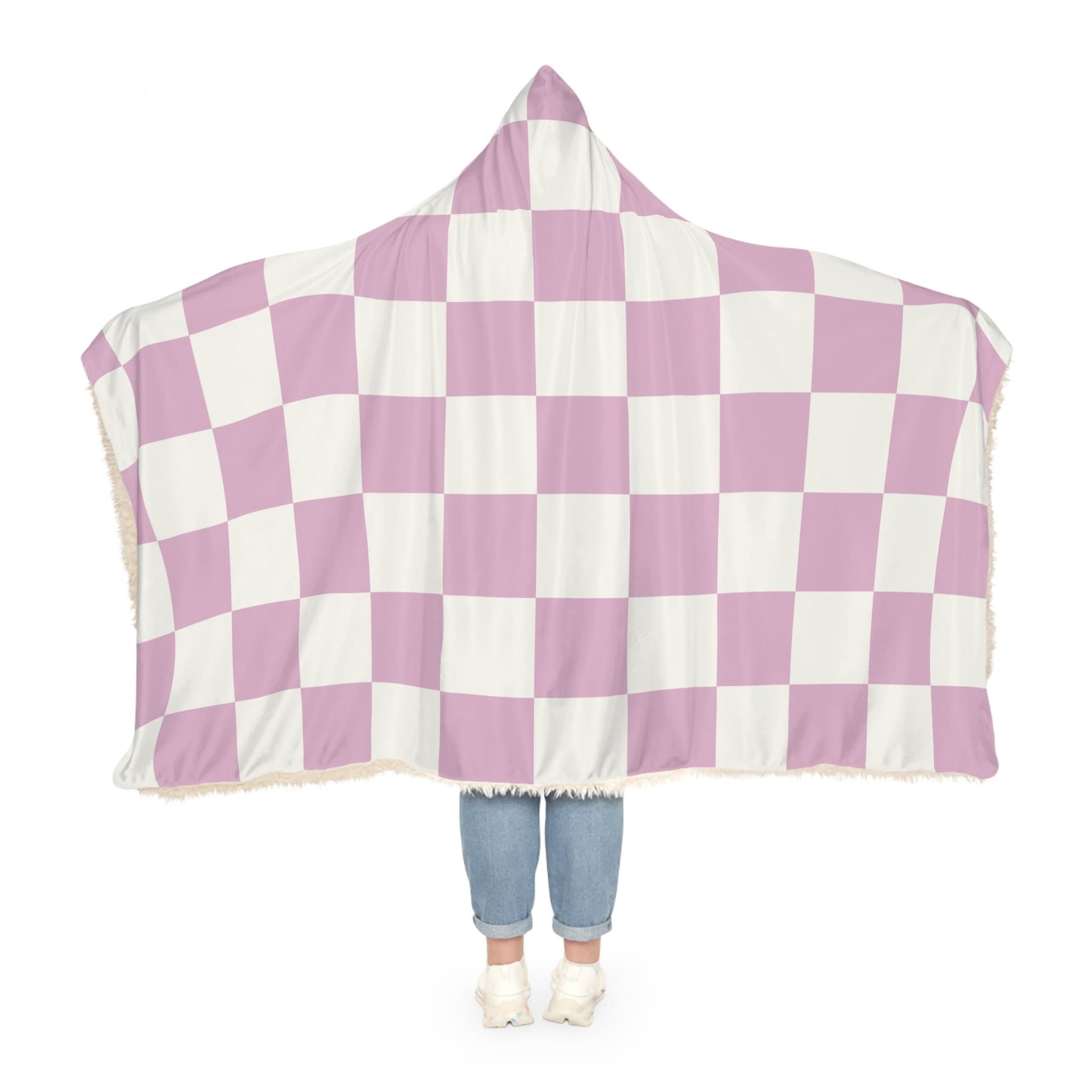 Purple Checkered Hooded Blanket, Oversized Blanket Hoodie, Sherpa, Fleece, Adult Cape, Wearable Snuggle Throw, Gift for her, Christmas - image 5