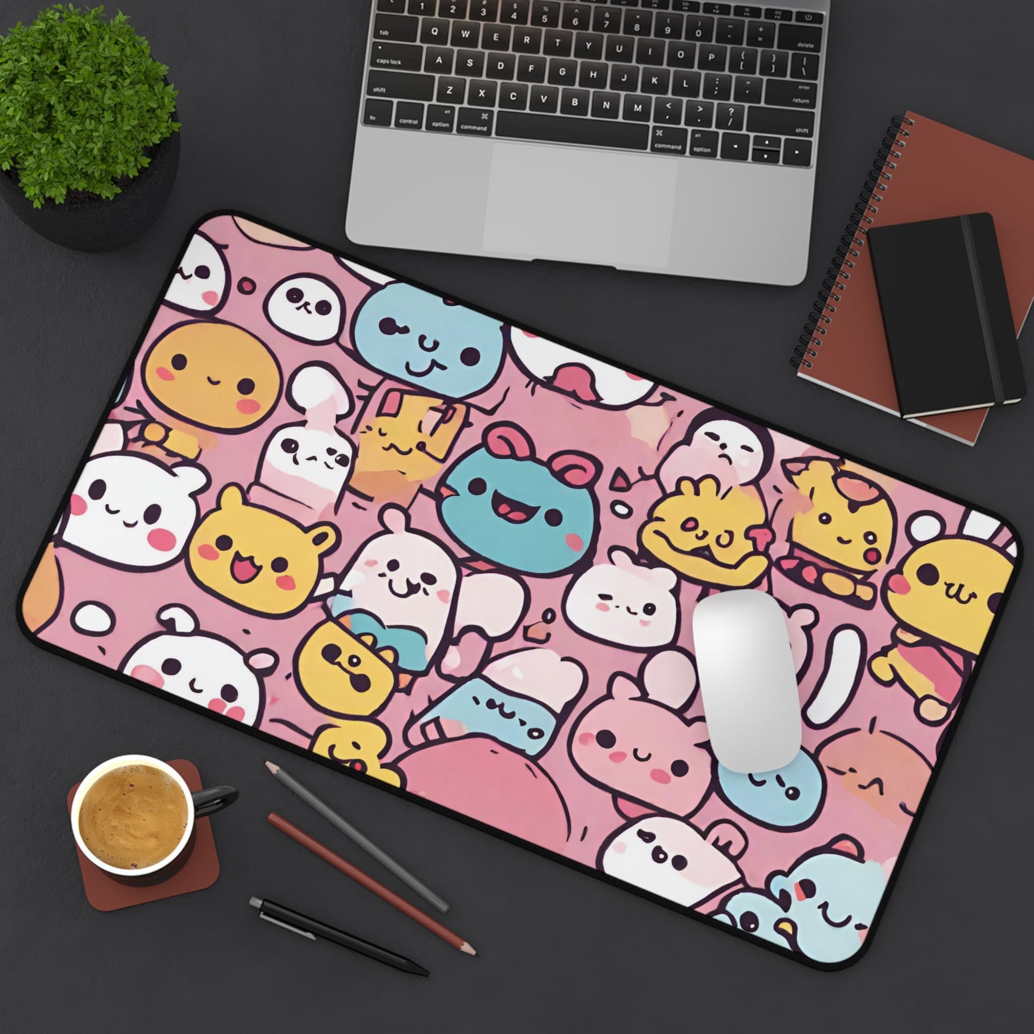 Kawaii Desk Mat, Cute Cat Pink Anime Aesthetic, Gaming, Green, Purple, Large XL - image 4
