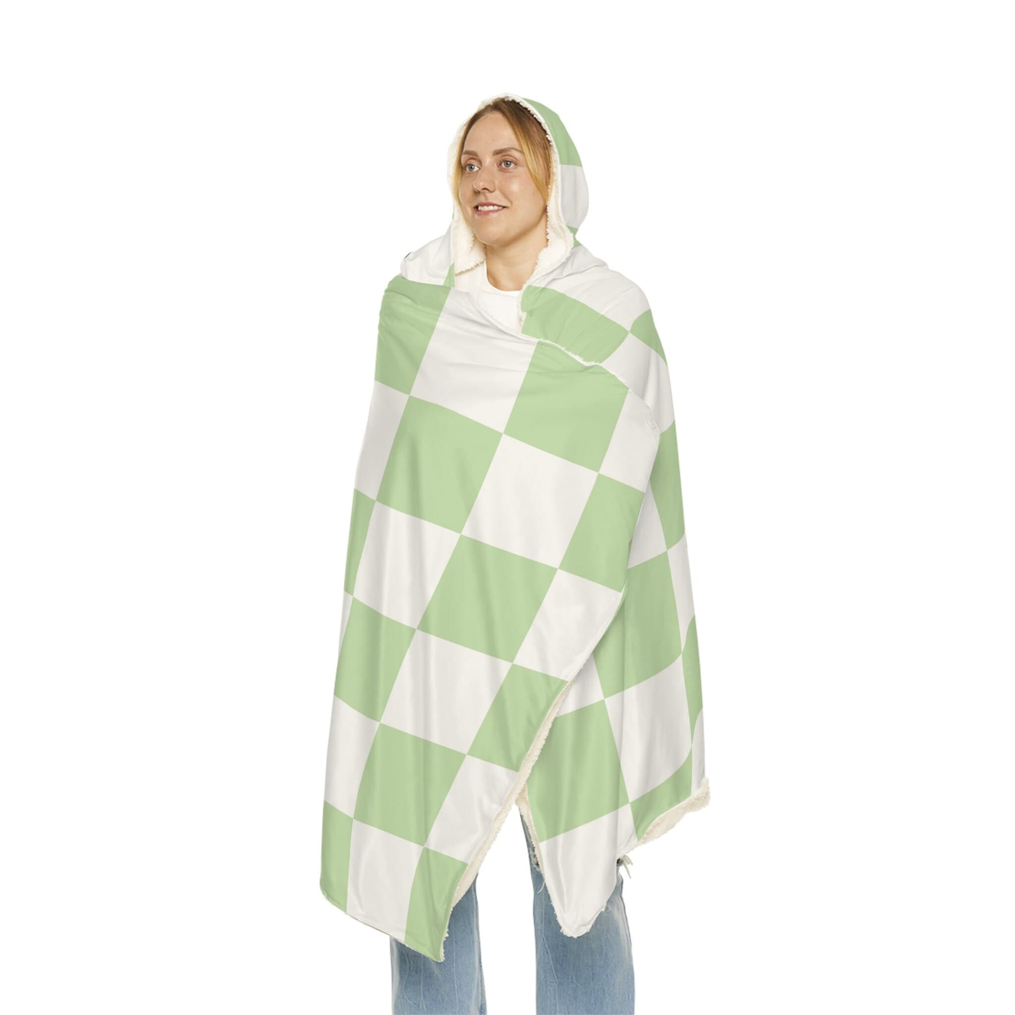 Green Checkered Hooded Blanket, Oversized Blanket Hoodie, Sherpa, Fleece, Adult Cape, Wearable Snuggle Throw, Gift for her, Christmas - image 3