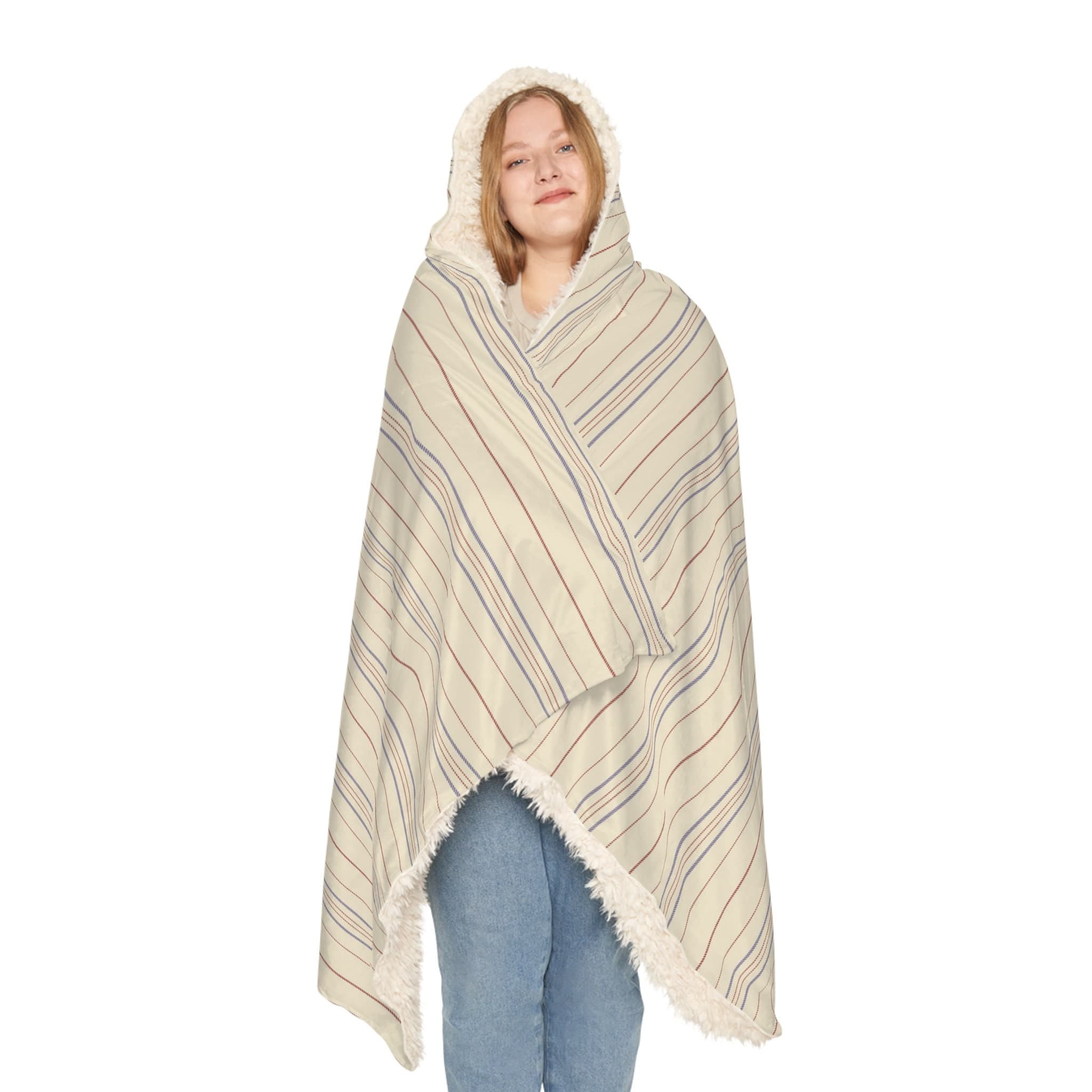 Striped Hooded Blanket, Oversized Blanket Hoodie, Sherpa Blanket, Fleece, Adult Cape, Wearable Snuggle Throw, Gift for her, Aztec, Camping - image 3