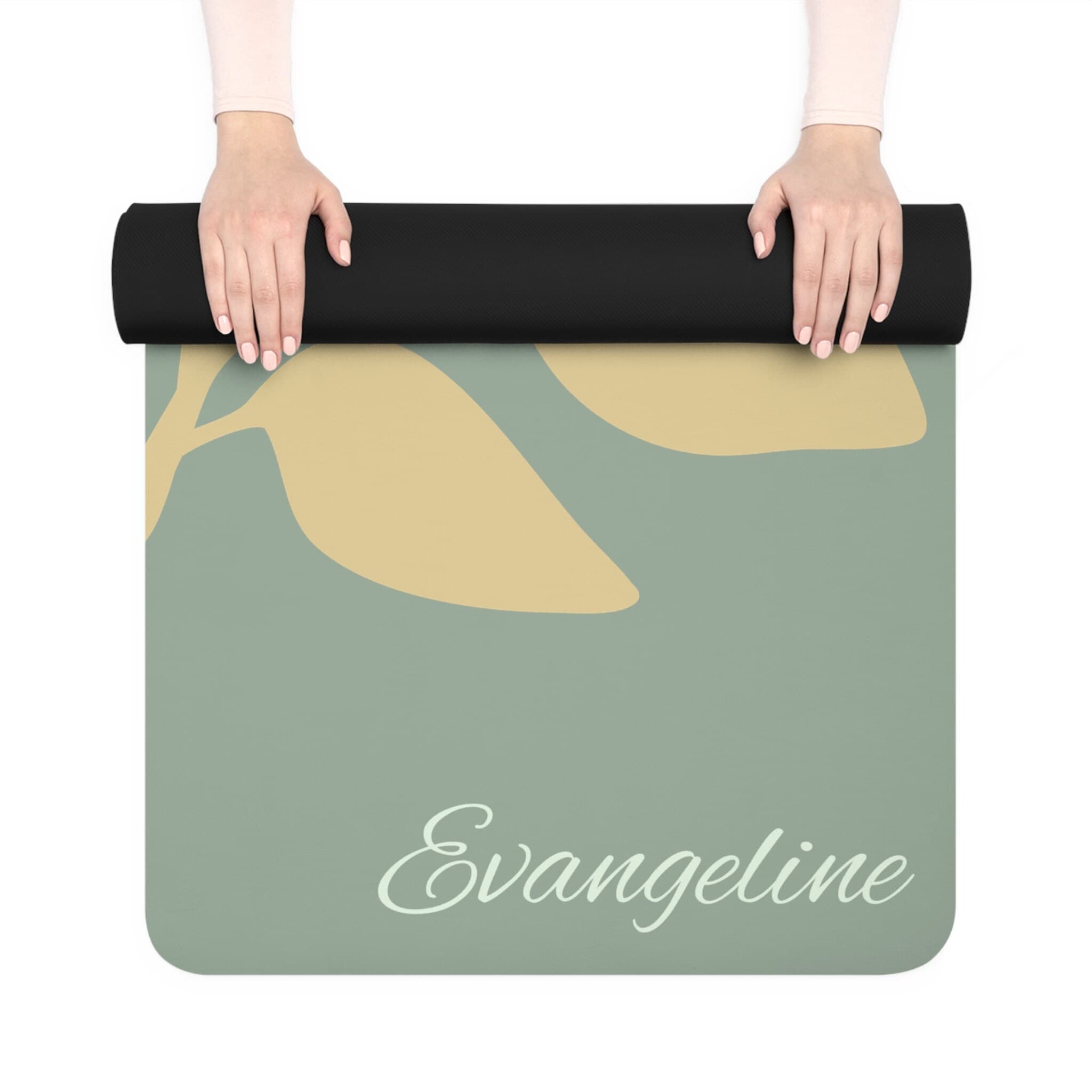 Custom Yoga Mat - Green rubber mat, customizable yoga, personalized exercise mat, botanical, jump, fitness, customized athletic mat - image 5