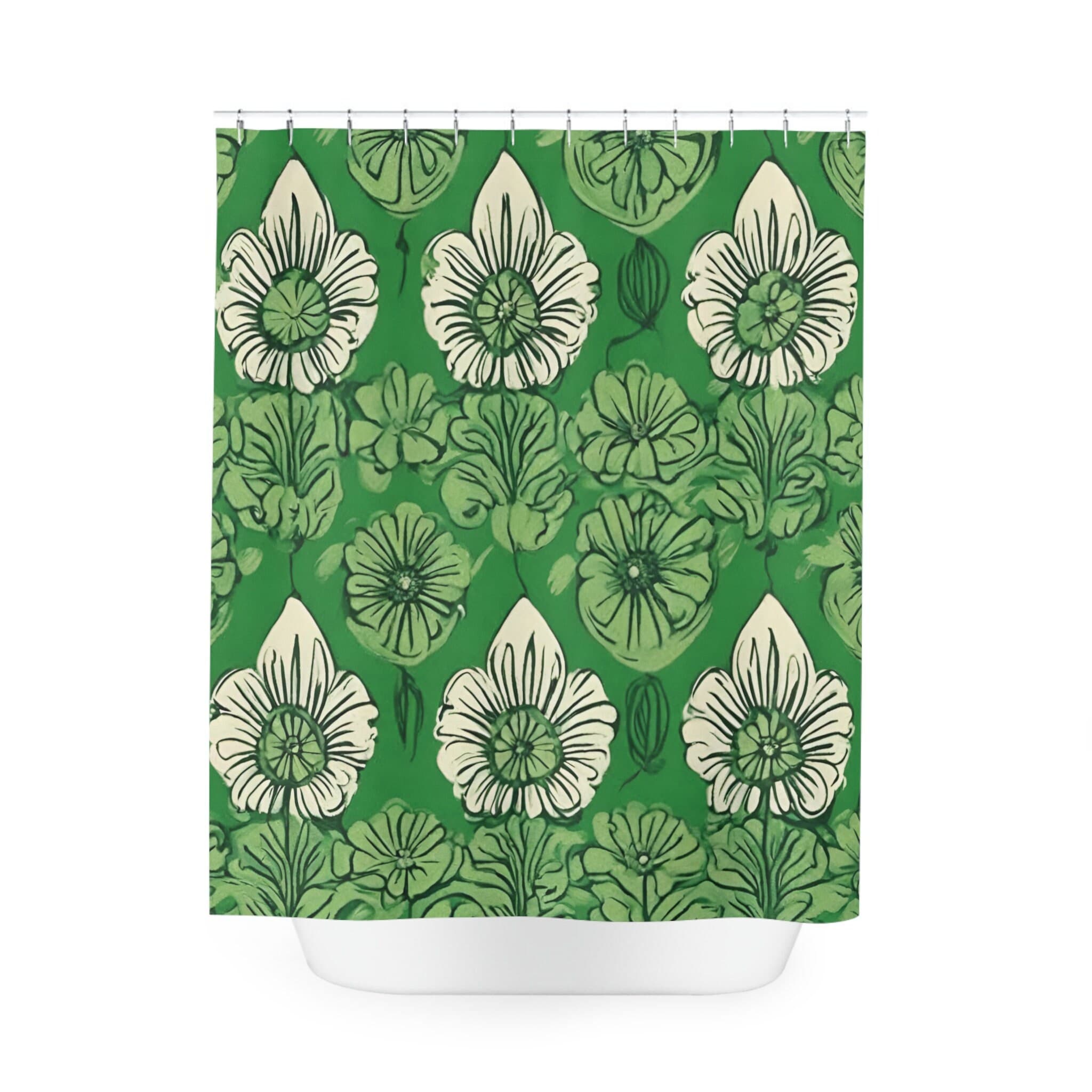 Boho Shower Curtain, Retro Floral Cute Green Bathroom Decor, Coquette Room, Waterproof, Modern, Abstract, Aesthetic, Art Leaves Nature - image 3