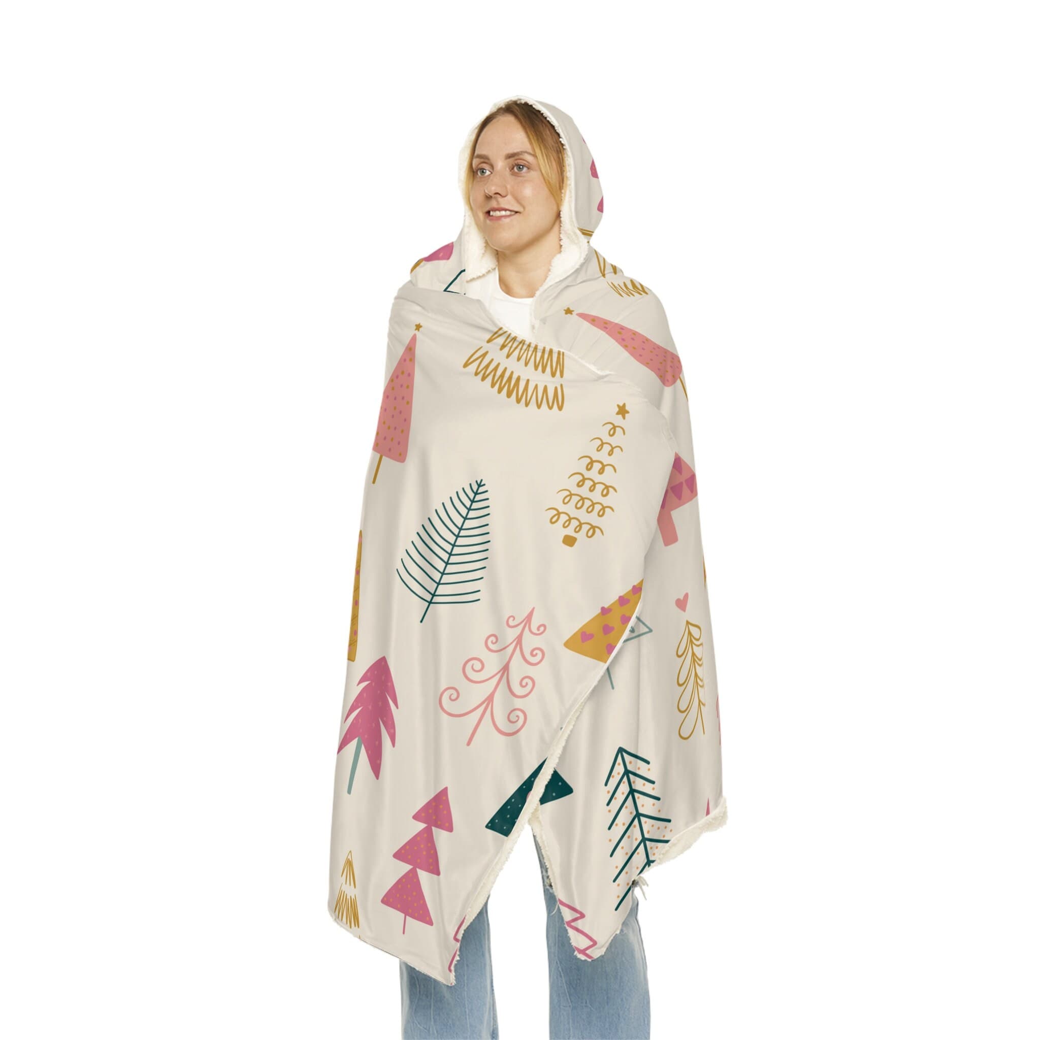 Pink Tree Hooded Blanket, Oversized Blanket Hoodie, Sherpa, Fleece, Adult Cape, Wearable Snuggle Throw, Gift for her, Christmas, Camping - image 3