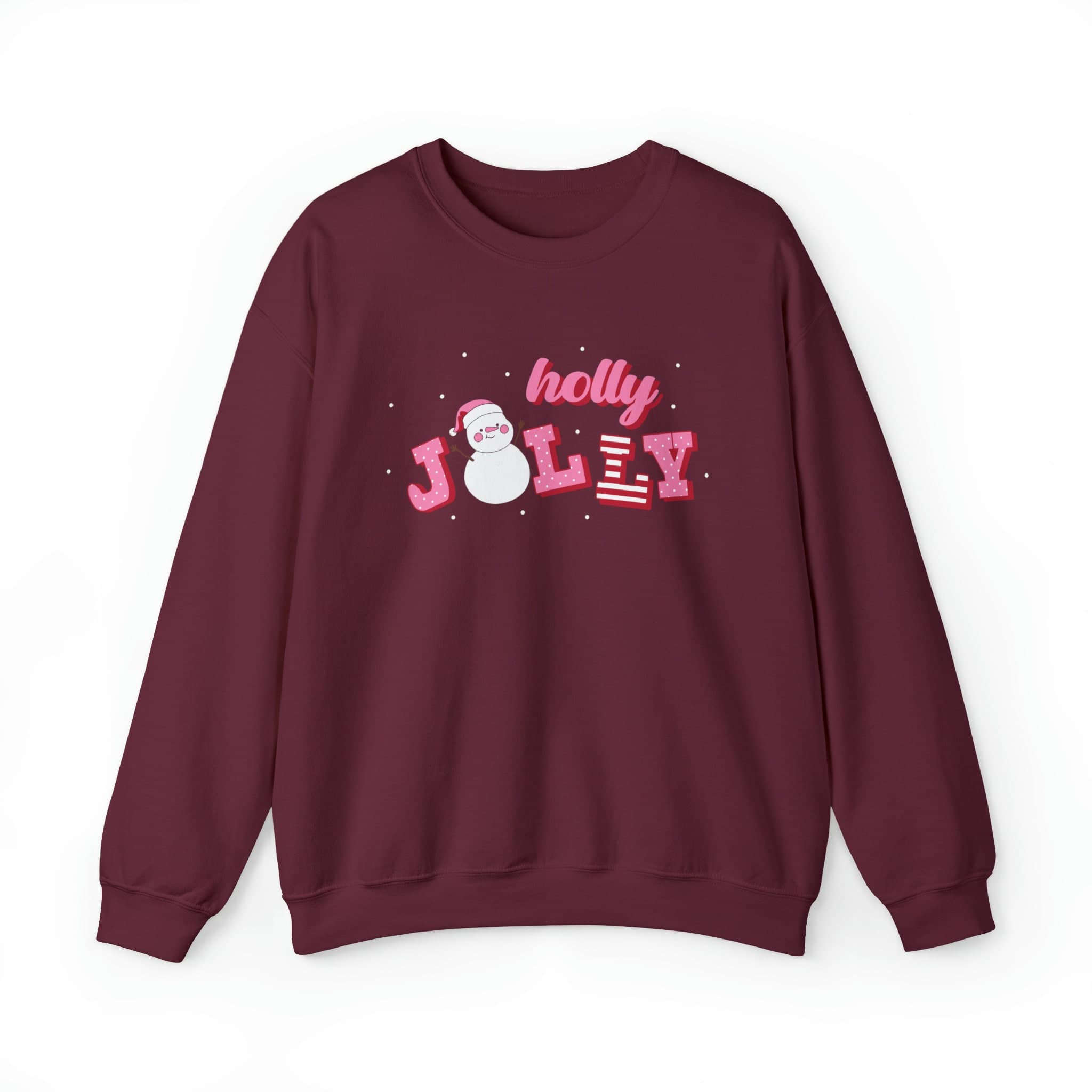 Pink Christmas Holly Jolly Crewneck Sweatshirt Pullover Holiday Snowman Cozy Red Burgundy Sweater Funny Women Retro