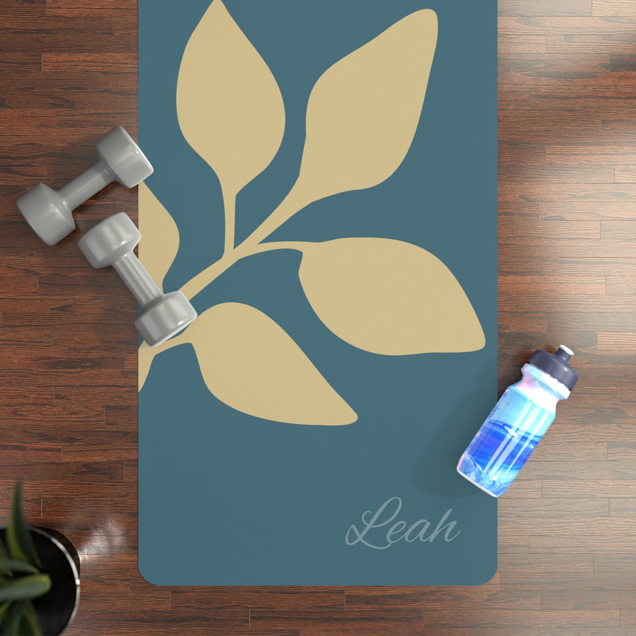 Custom Yoga Mat - Blue rubber mat, customizable yoga, personalized exercise mat, botanical, jump, fitness, customized athletic mat, floral