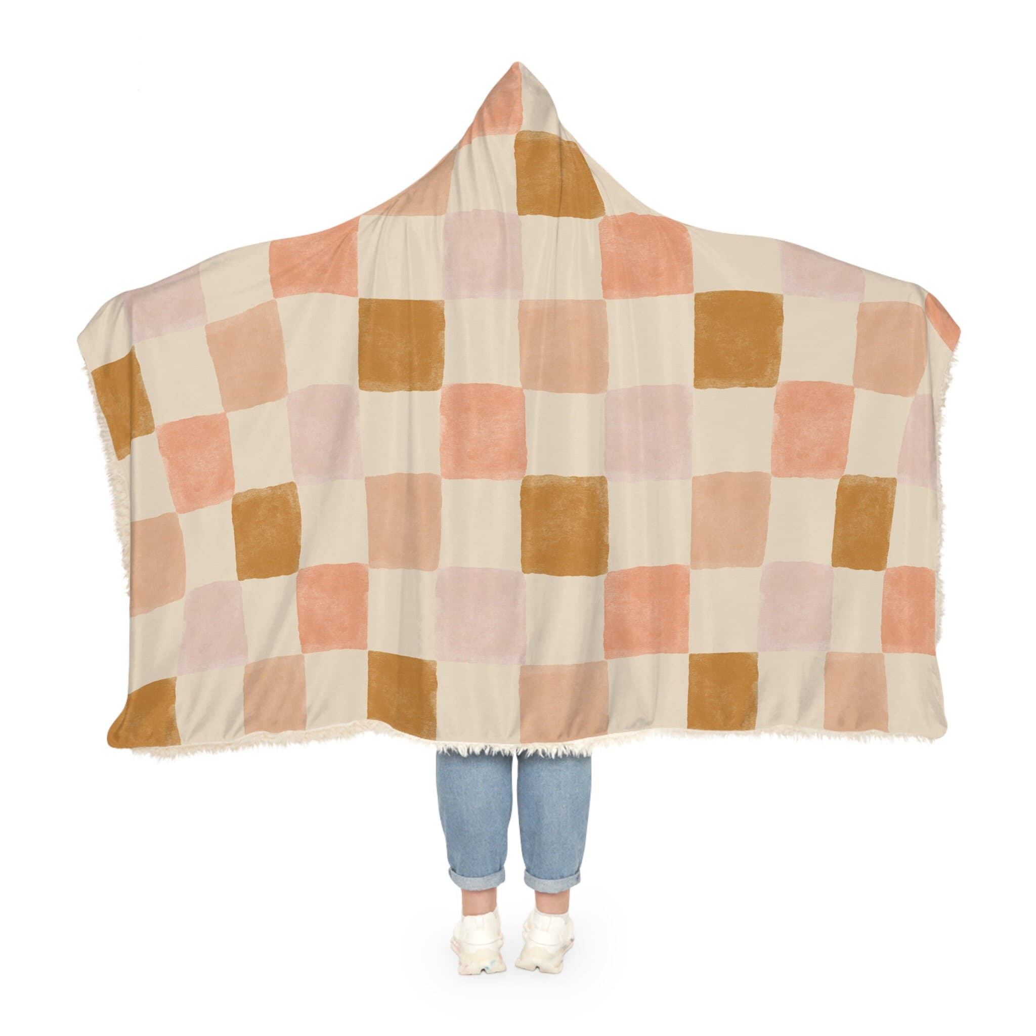 Pink Checkered Hooded Blanket, Oversized Blanket Hoodie, Sherpa, Fleece, Adult Cape, Wearable Snuggle Throw, Gift for her, Christmas - image 5