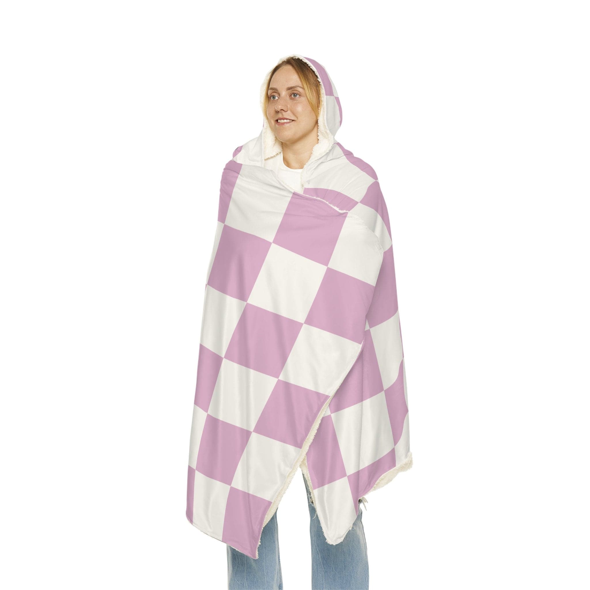 Purple Checkered Hooded Blanket, Oversized Blanket Hoodie, Sherpa, Fleece, Adult Cape, Wearable Snuggle Throw, Gift for her, Christmas - image 3