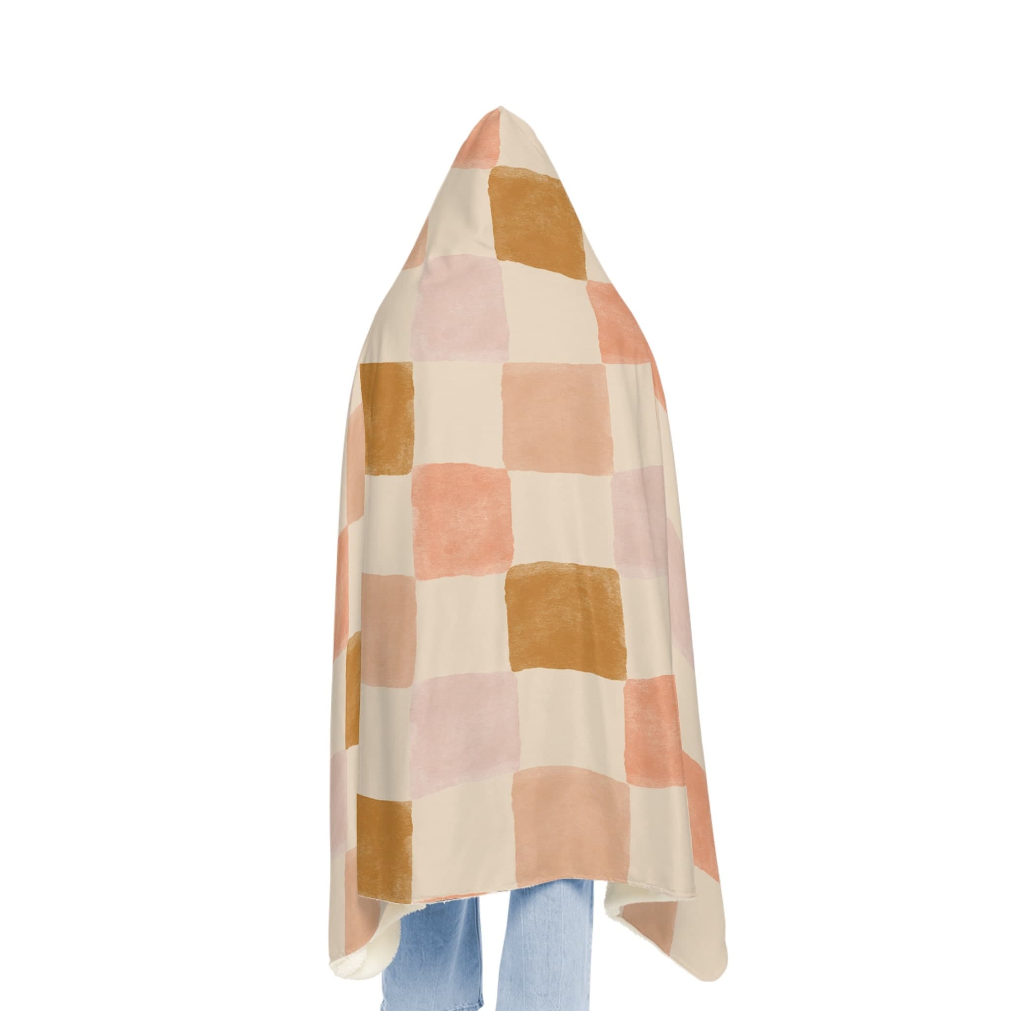 Pink Checkered Hooded Blanket, Oversized Blanket Hoodie, Sherpa, Fleece, Adult Cape, Wearable Snuggle Throw, Gift for her, Christmas - image 4