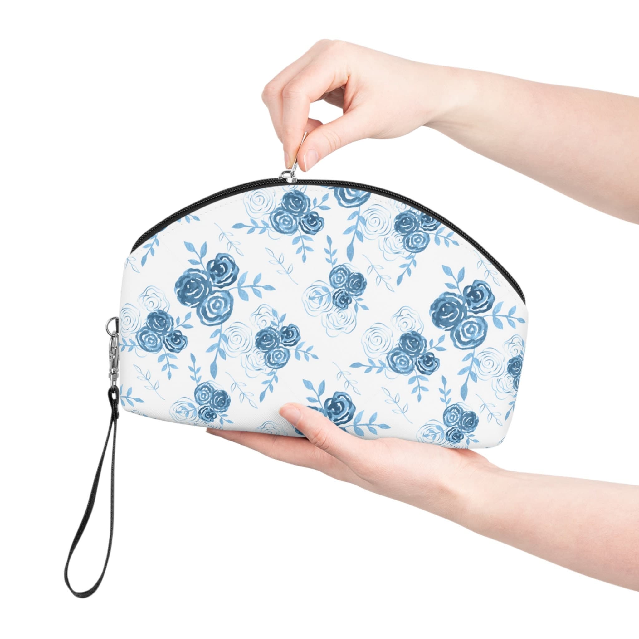 Coquette Makeup Bag, Beauty Bag, Floral Blue Pouch, Toiletry Women, Cosmetic, Travel, Cute Gift for Bride, Gift for Bridesmaid, Gift for Her - image 3