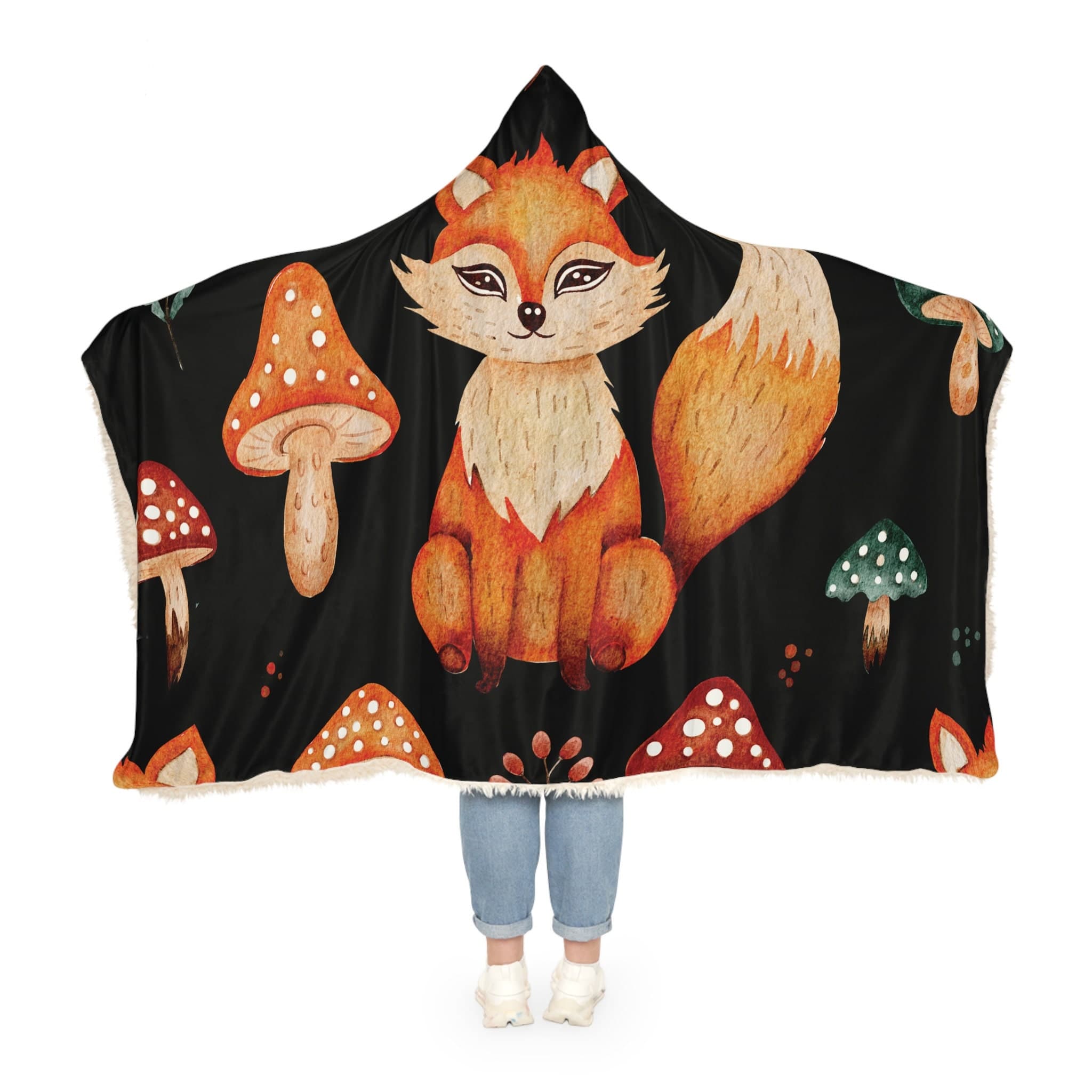 Mushroom Fox Hooded Blanket, Oversized Blanket Hoodie, Sherpa, Fleece, Adult Cape, Wearable Snuggle Throw, Gift for her, Christmas, Camping - image 5