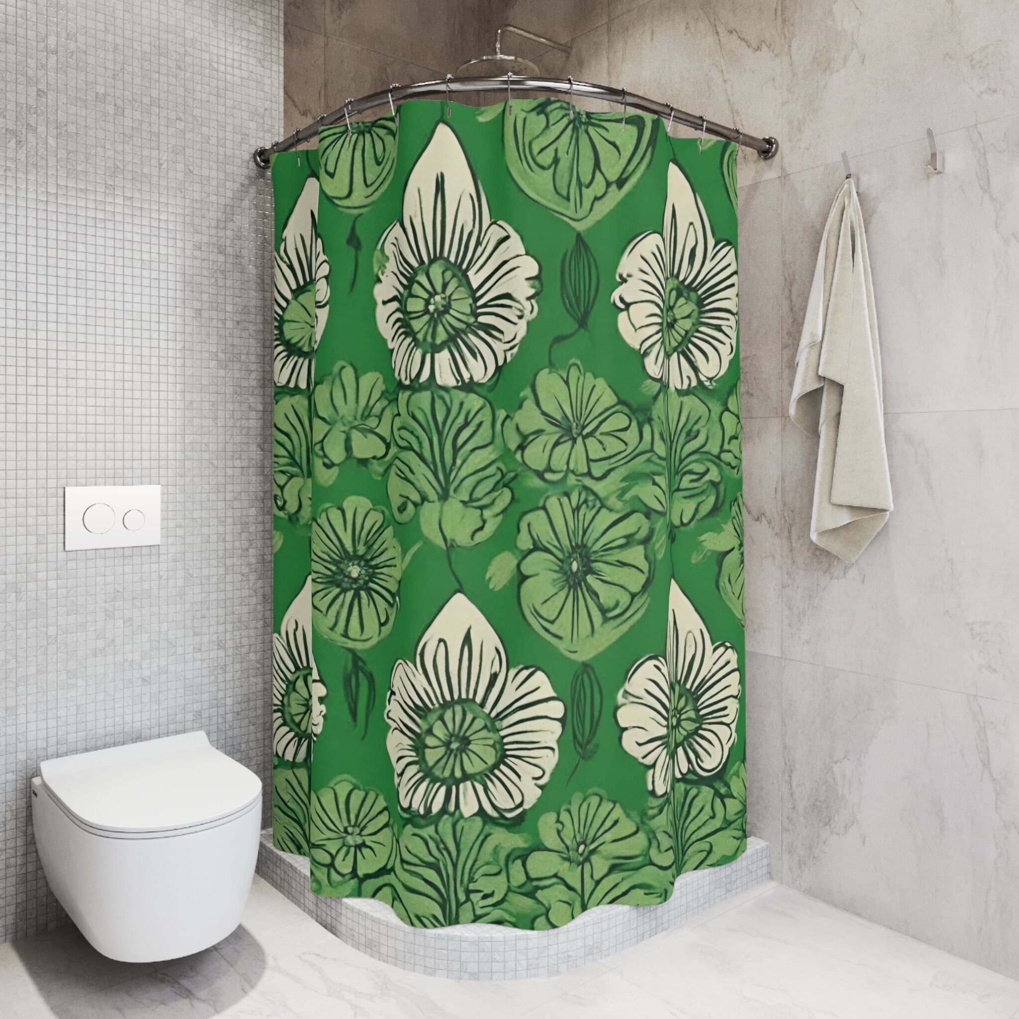Boho Shower Curtain, Retro Floral Cute Green Bathroom Decor, Coquette Room, Waterproof, Modern, Abstract, Aesthetic, Art Leaves Nature - image 5