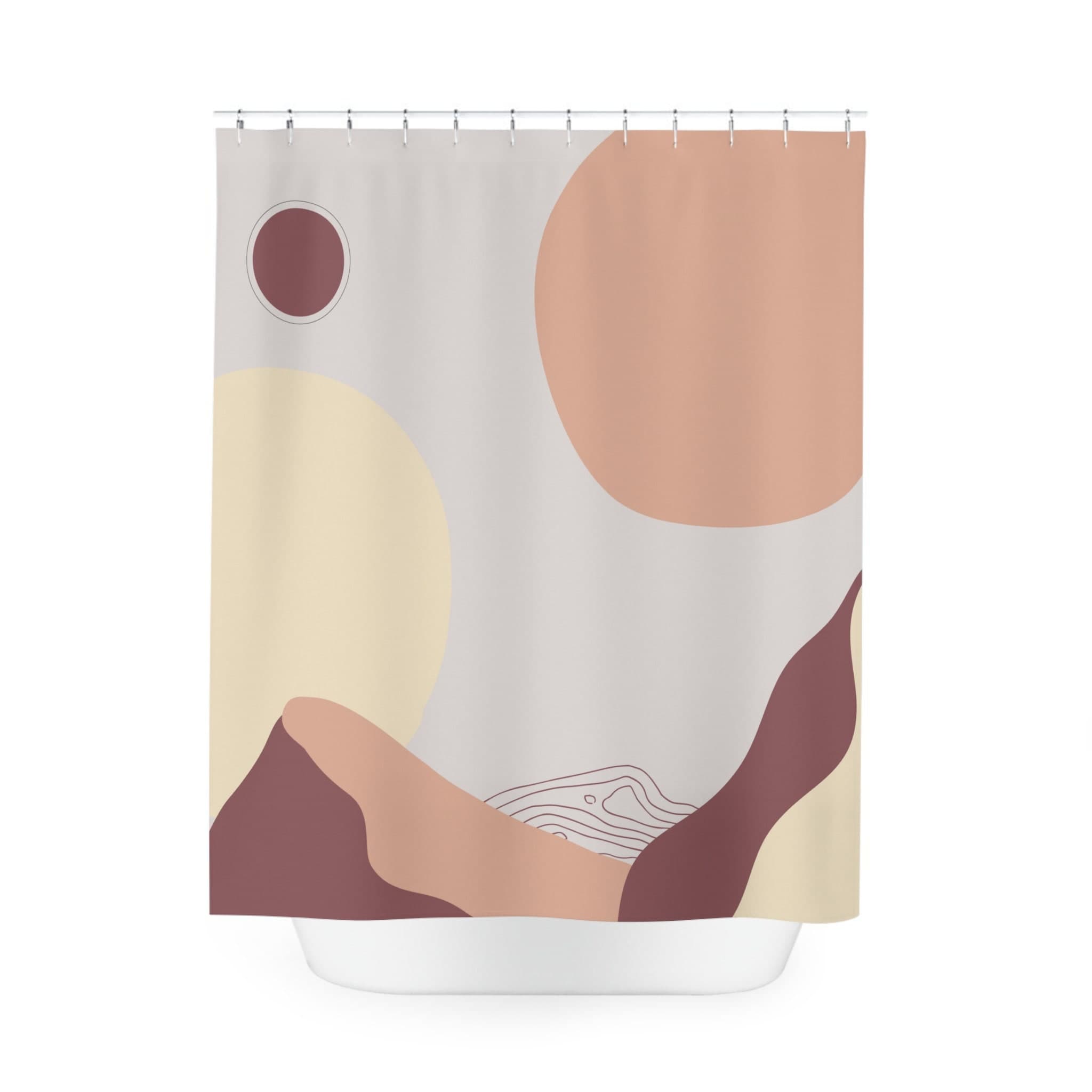Boho Shower Curtain, Modern Abstract Aesthetic, Art Leaves Mountain Waterproof Mid Century Bathroom Yellow Pink Nature Plant Bathroom Decor - image 3
